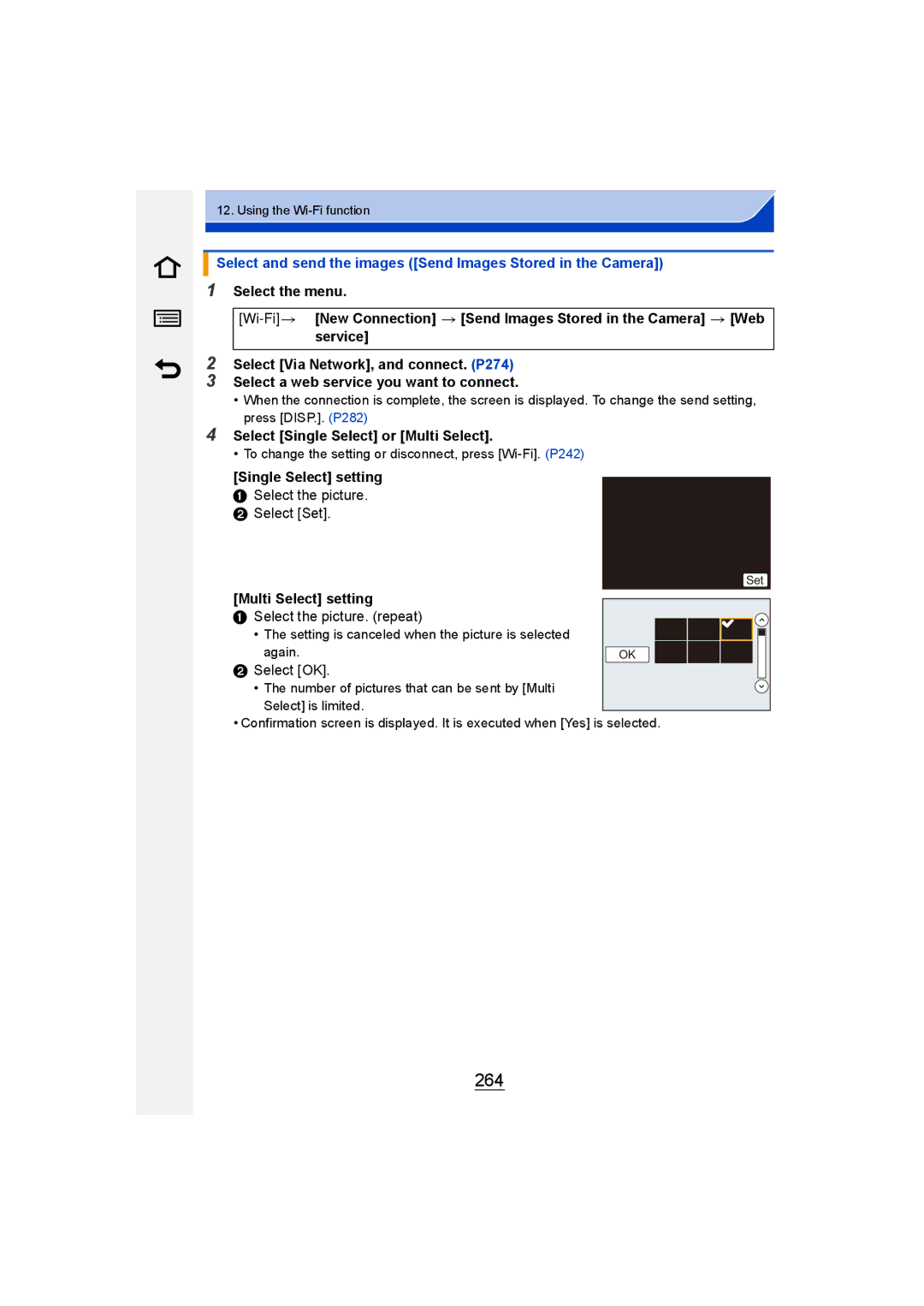 Panasonic DMC-GM1 owner manual 264, Select and send the images Send Images Stored in the Camera 