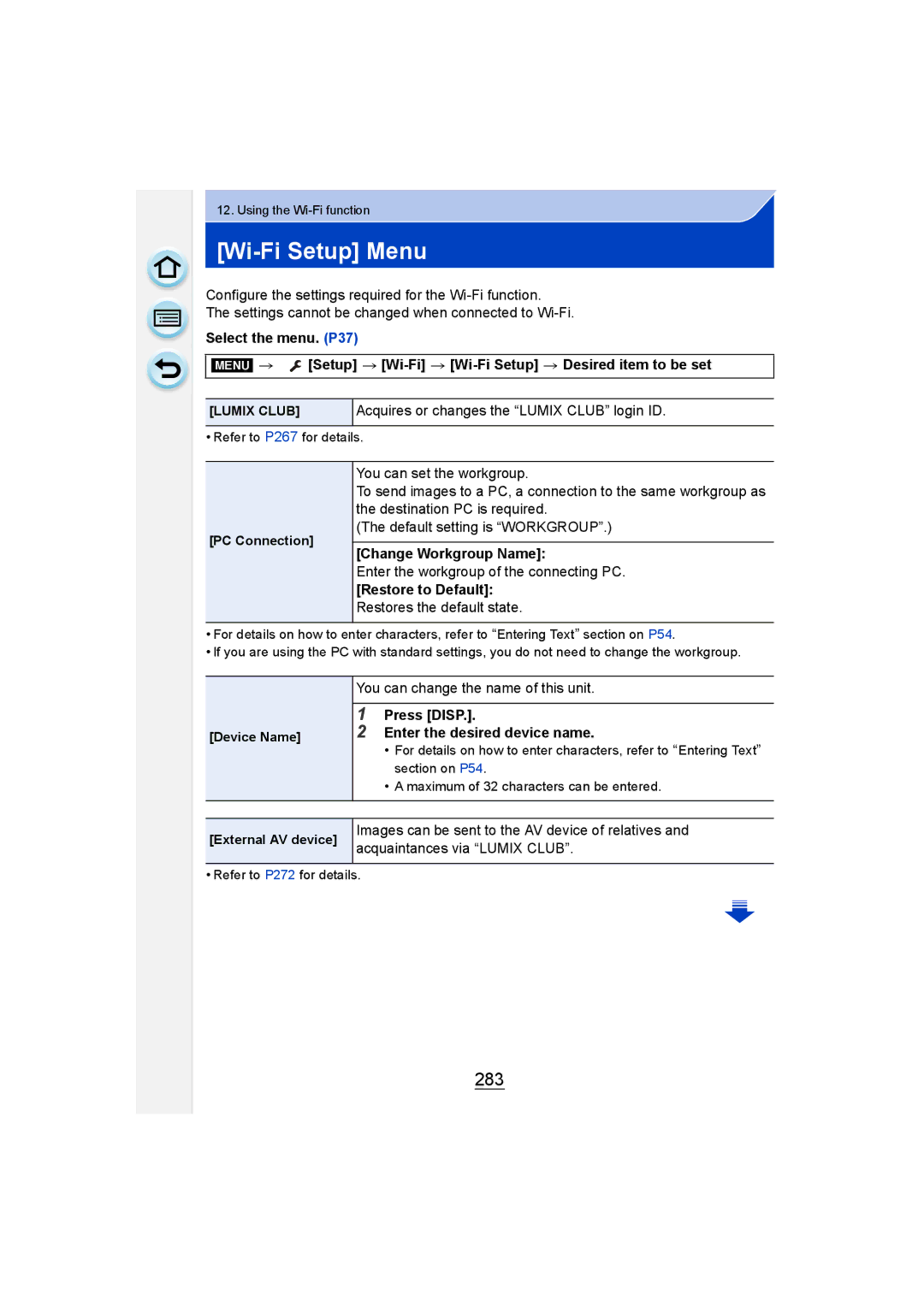 Panasonic DMC-GM1 owner manual Wi-Fi Setup Menu, 283 