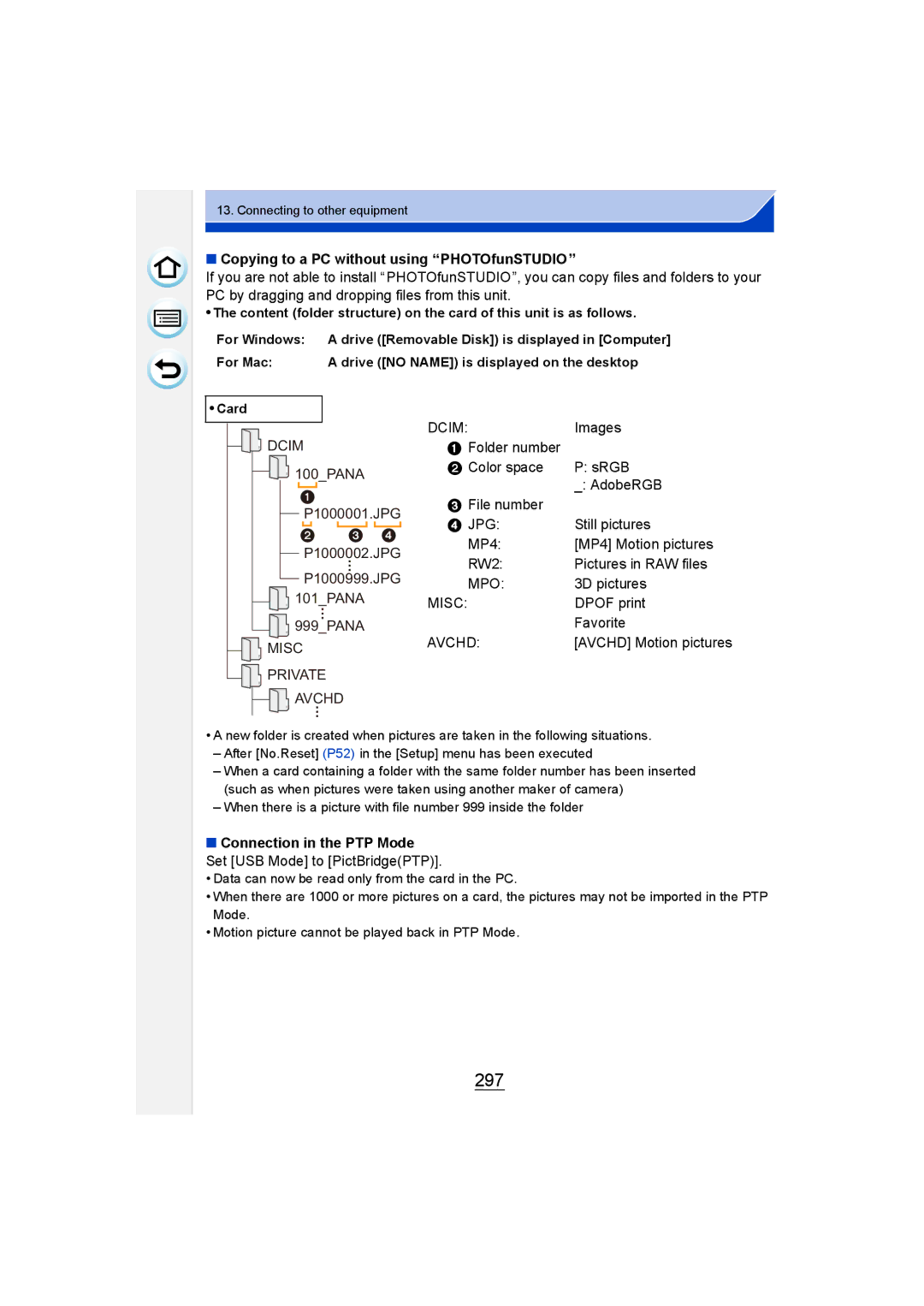 Panasonic DMC-GM1 owner manual 297, Copying to a PC without using PHOTOfunSTUDIO 