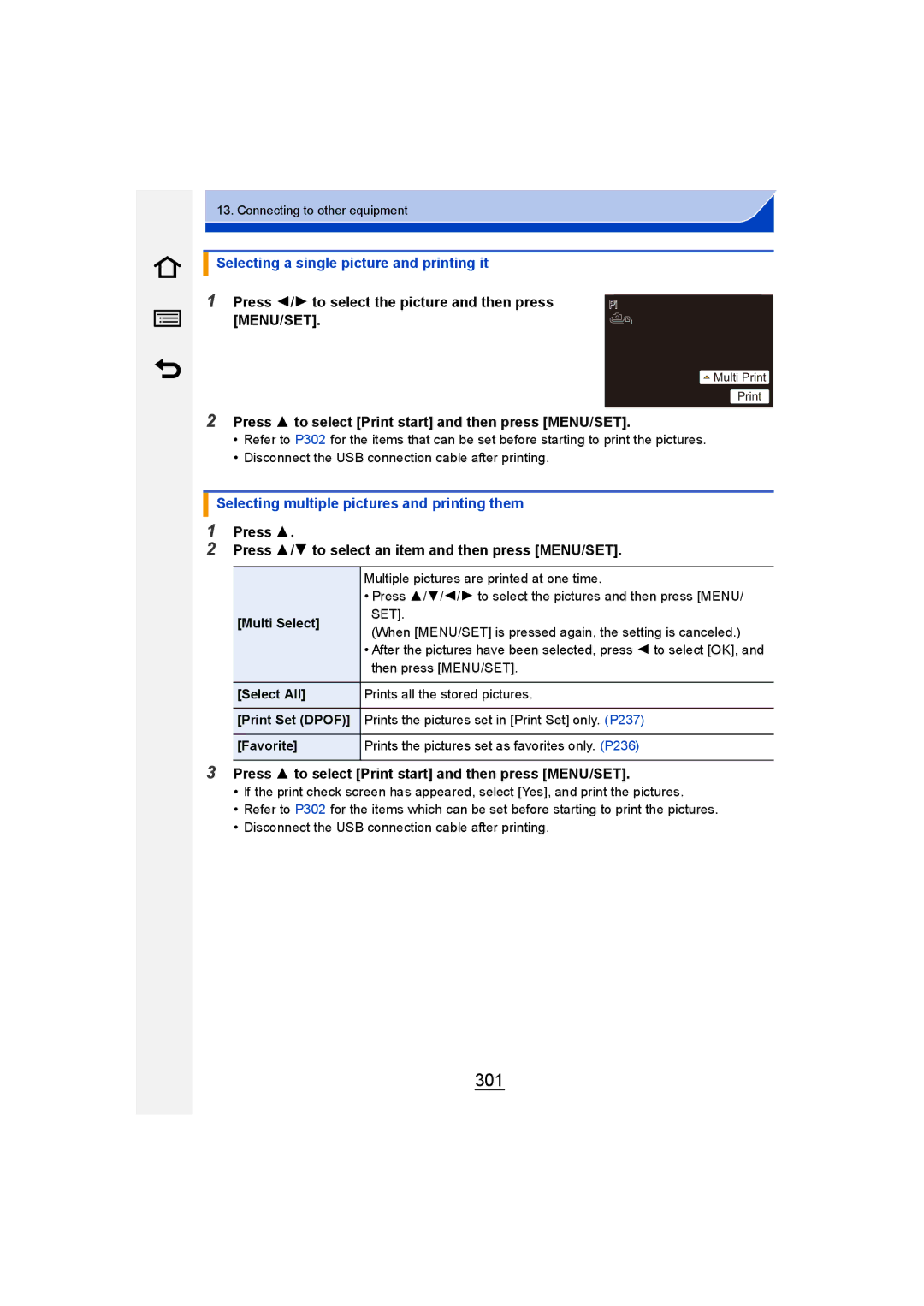 Panasonic DMC-GM1 301, Selecting a single picture and printing it, Press 3 to select Print start and then press MENU/SET 