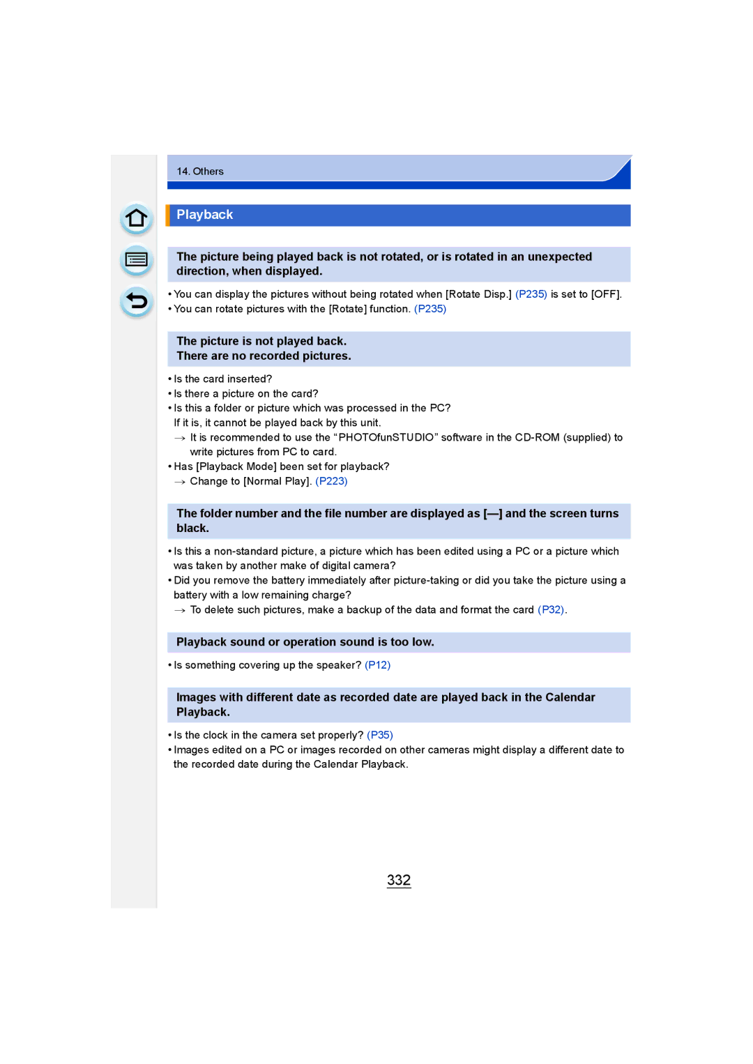 Panasonic DMC-GM1 owner manual 332, Picture is not played back There are no recorded pictures 