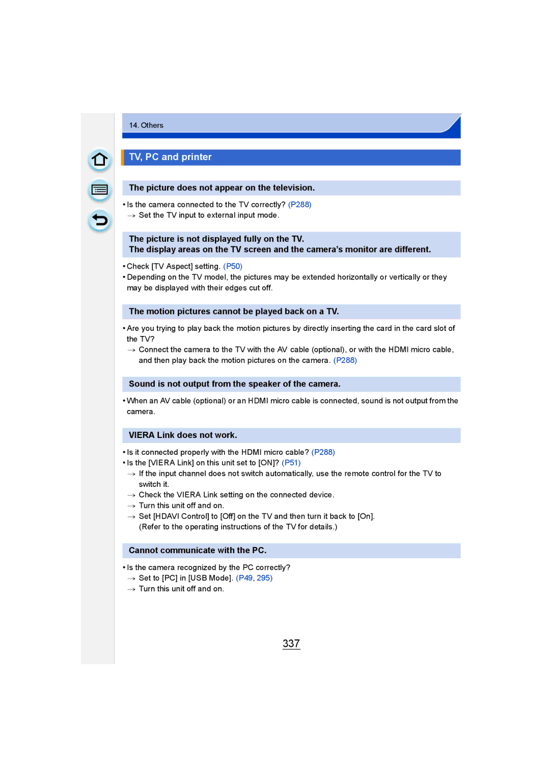 Panasonic DMC-GM1 owner manual 337, TV, PC and printer 