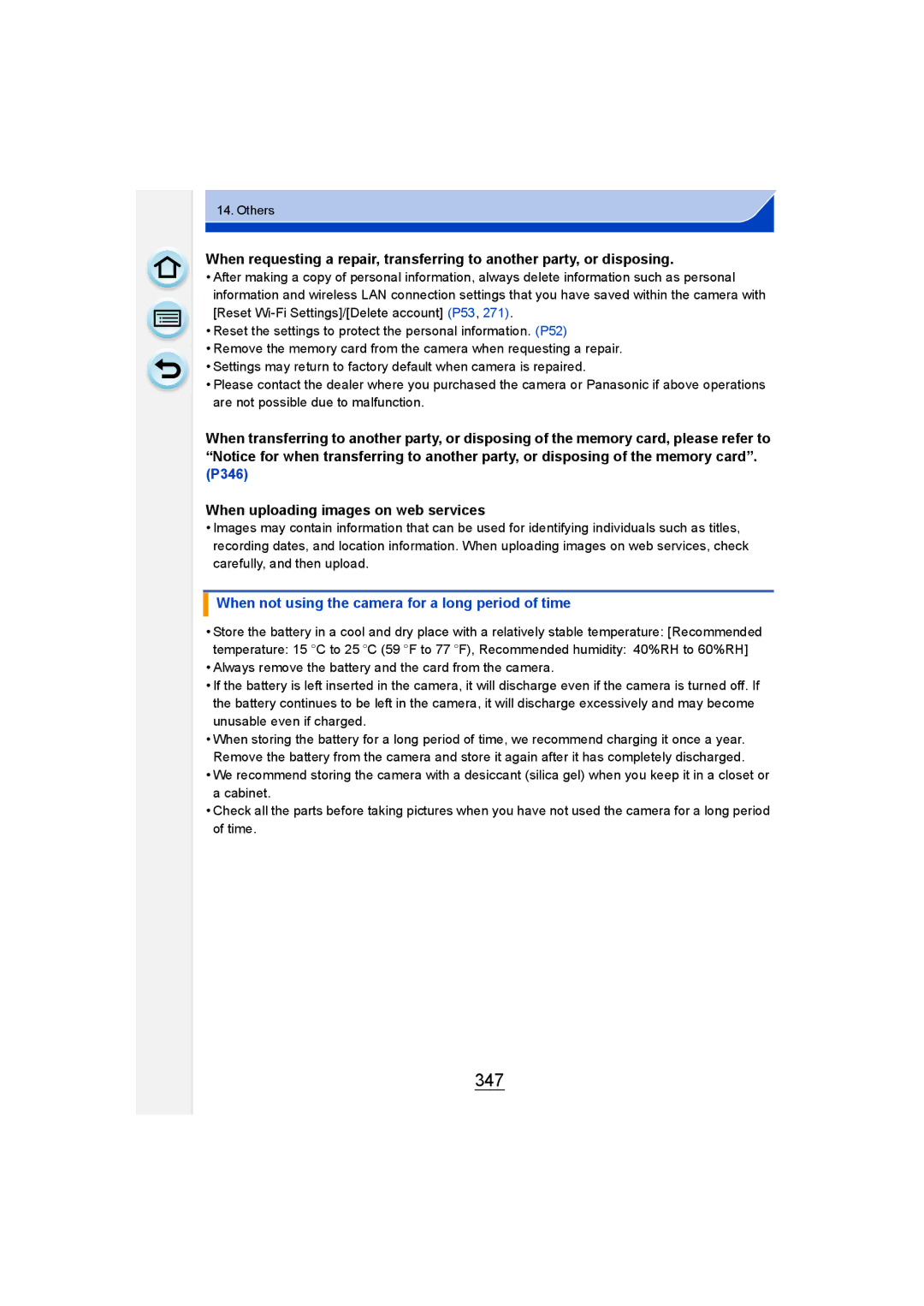 Panasonic DMC-GM1 owner manual 347, When not using the camera for a long period of time 