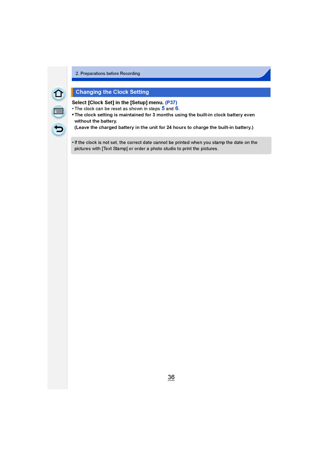 Panasonic DMC-GM1 owner manual Changing the Clock Setting, Select Clock Set in the Setup menu. P37 