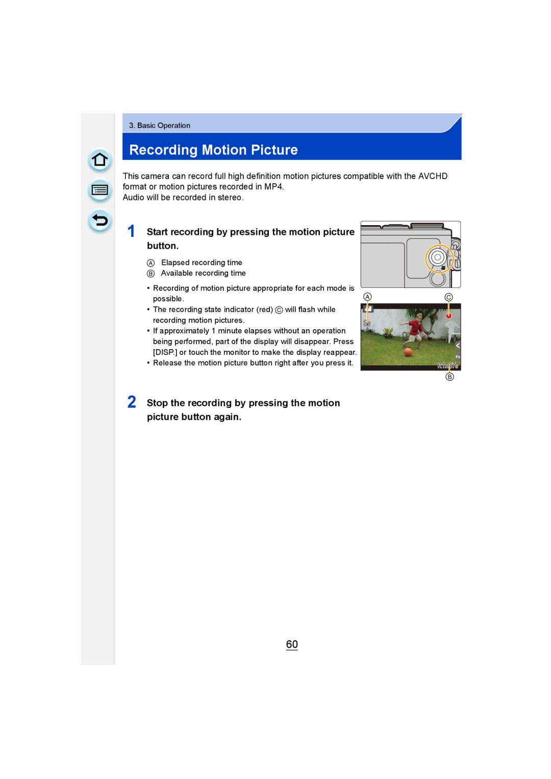 Panasonic DMC-GM1 owner manual Recording Motion Picture, Start recording by pressing the motion picture button 