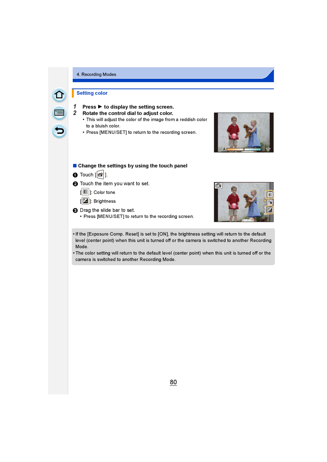 Panasonic DMC-GM1 Setting color, Change the settings by using the touch panel, Touch Touch the item you want to set 