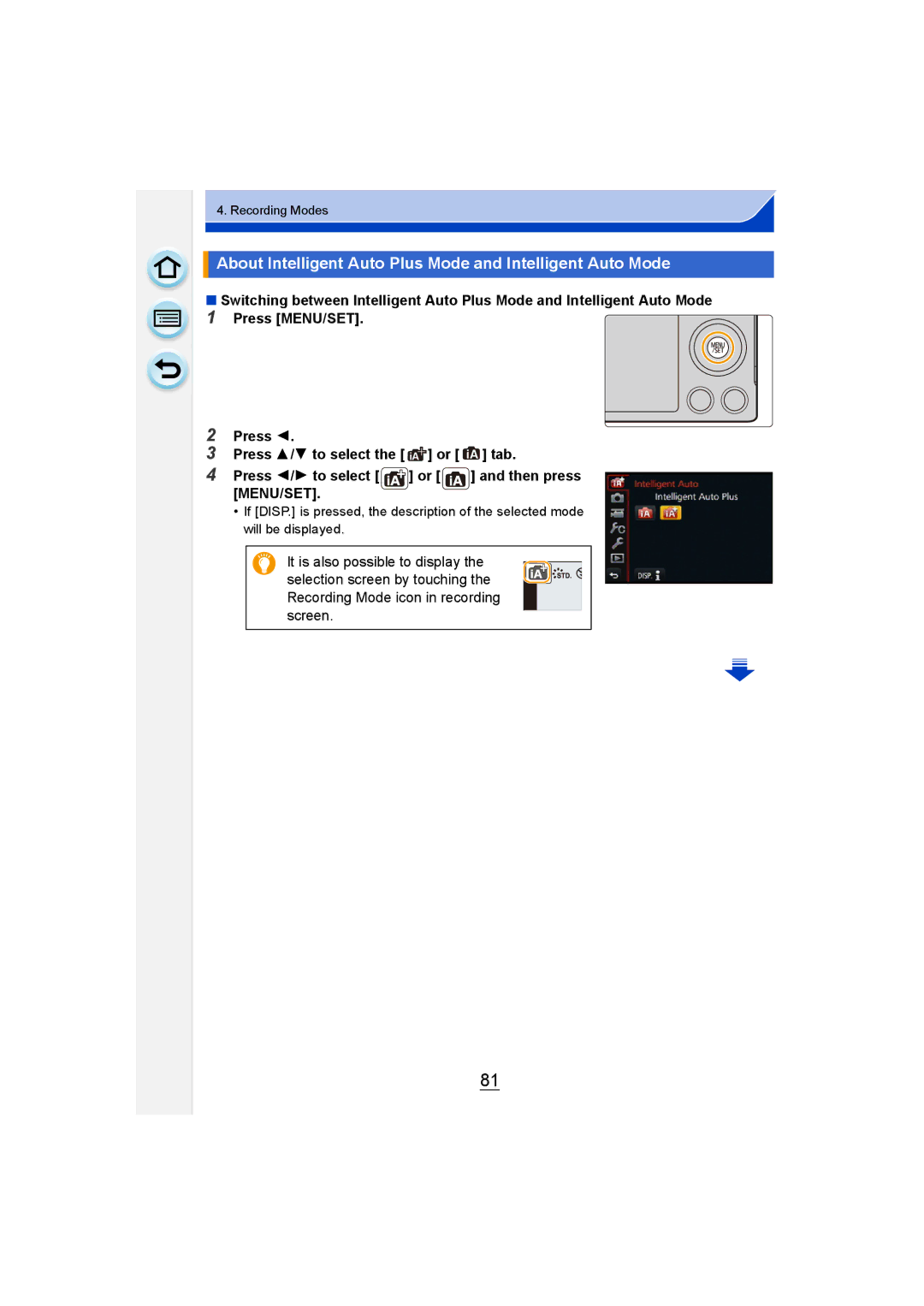 Panasonic DMC-GM1 owner manual About Intelligent Auto Plus Mode and Intelligent Auto Mode, Then press 