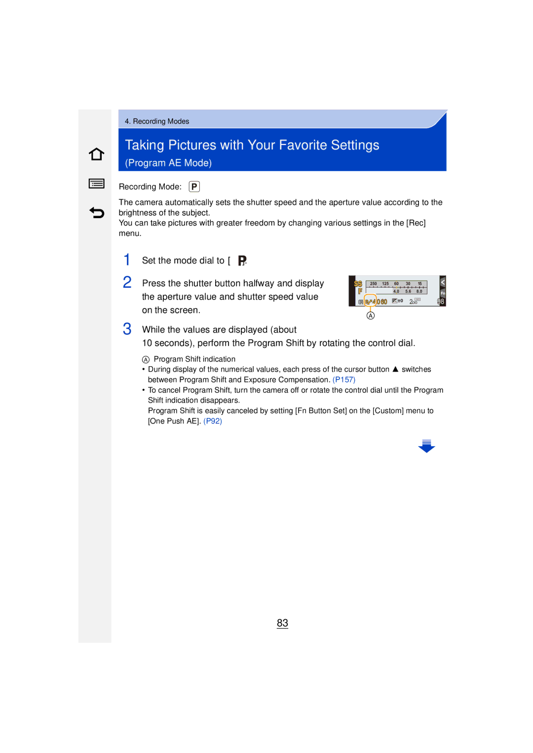 Panasonic DMC-GM1 owner manual Taking Pictures with Your Favorite Settings, Program AE Mode 