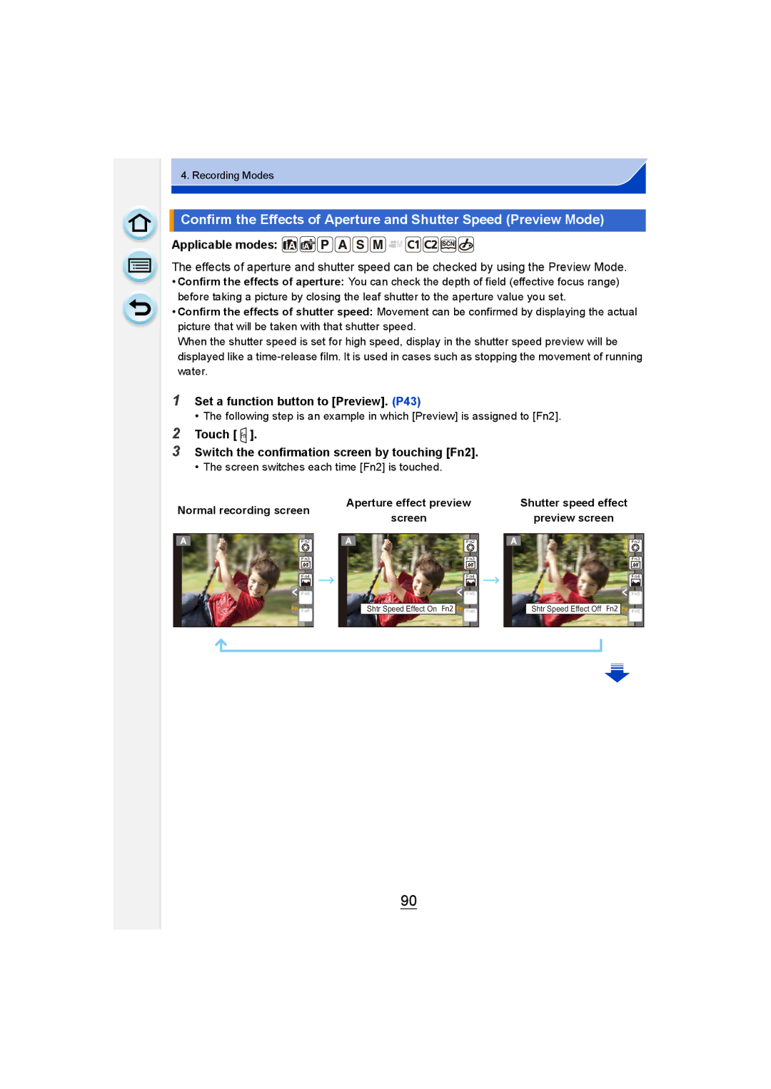 Panasonic DMC-GM1 owner manual Set a function button to Preview. P43, Touch Switch the confirmation screen by touching Fn2 