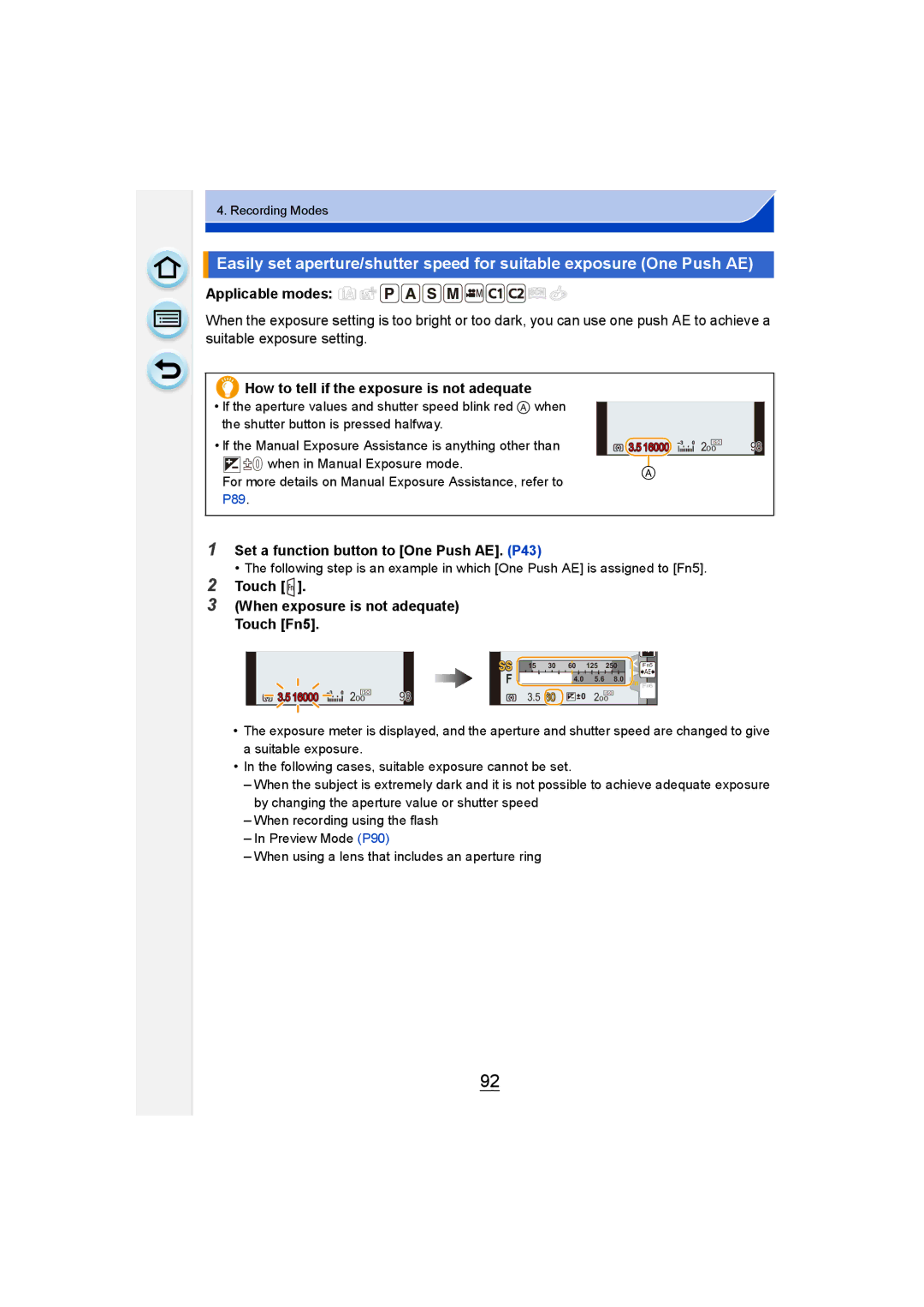 Panasonic DMC-GM1 owner manual How to tell if the exposure is not adequate, Set a function button to One Push AE. P43 