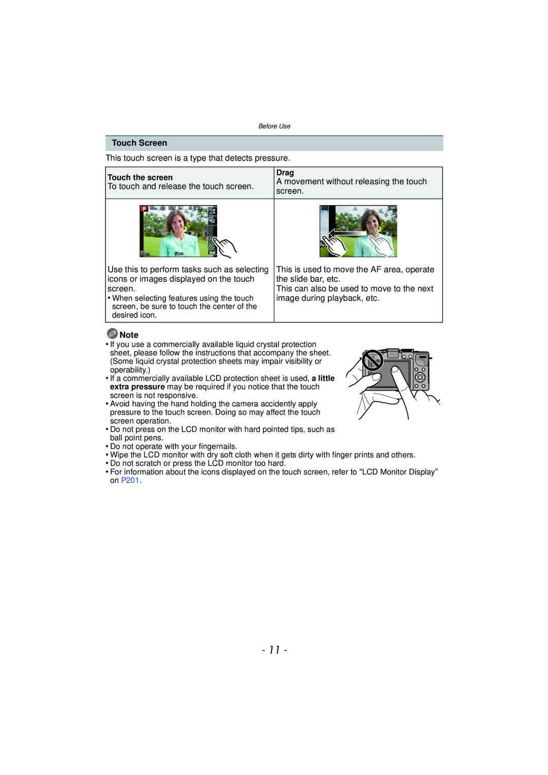 Panasonic DMCGX1XS, DMC-GX1, DMCGX1SBODY, DMCGX1KBODY owner manual Touch Screen 