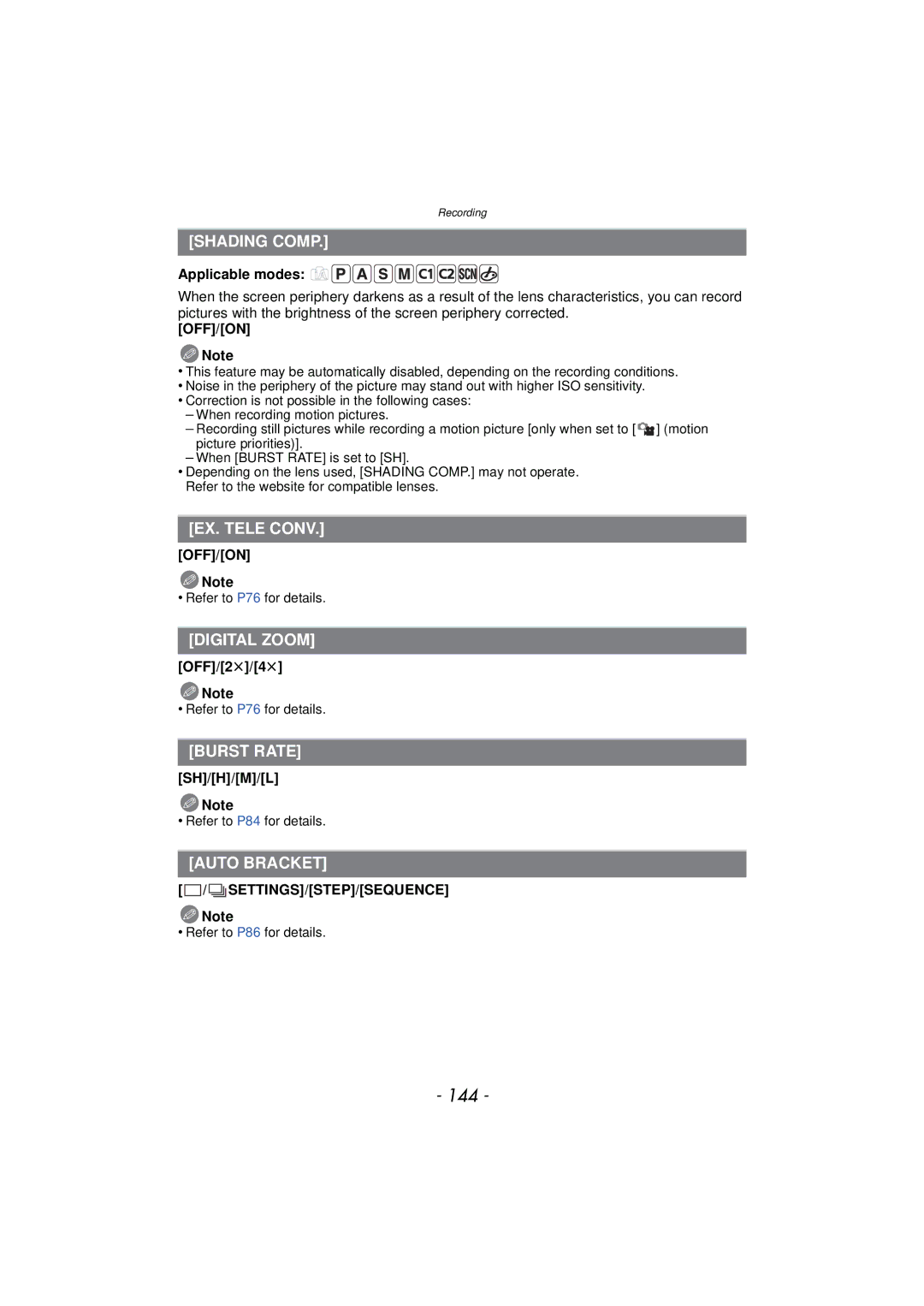 Panasonic DMC-GX1, DMCGX1SBODY, DMCGX1KBODY, DMCGX1XS owner manual 144 