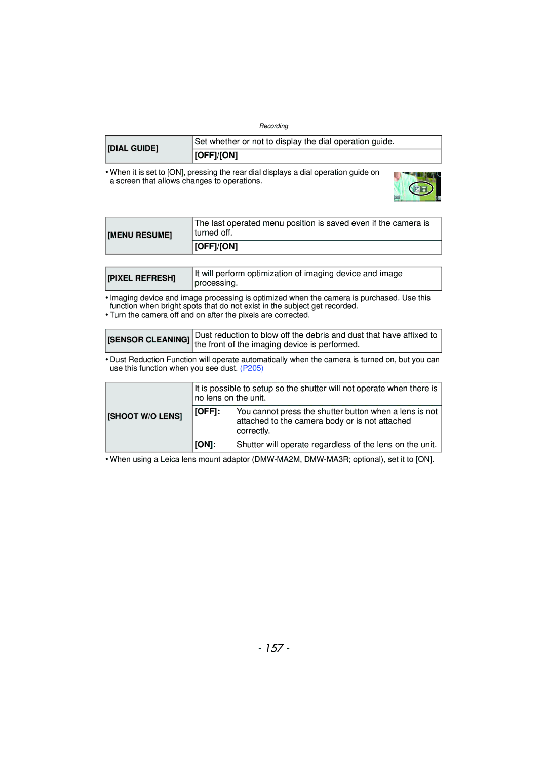 Panasonic DMCGX1SBODY, DMC-GX1, DMCGX1KBODY, DMCGX1XS owner manual 157, Set whether or not to display the dial operation guide 