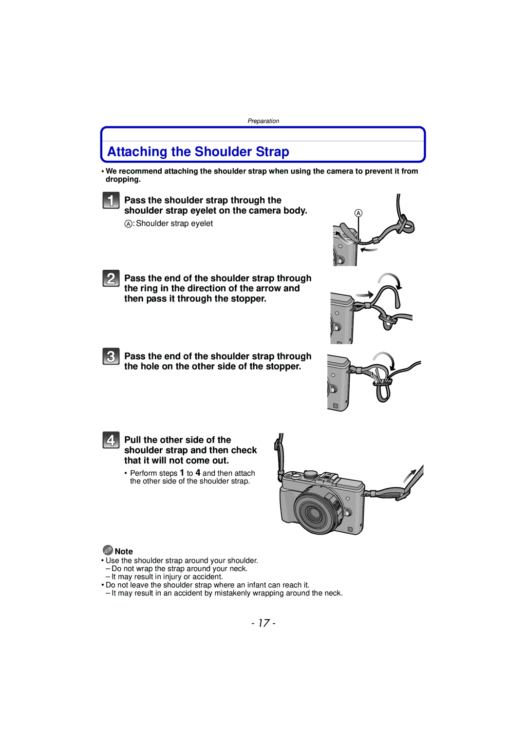 Panasonic DMCGX1SBODY, DMC-GX1, DMCGX1KBODY, DMCGX1XS owner manual Attaching the Shoulder Strap, Shoulder strap eyelet 