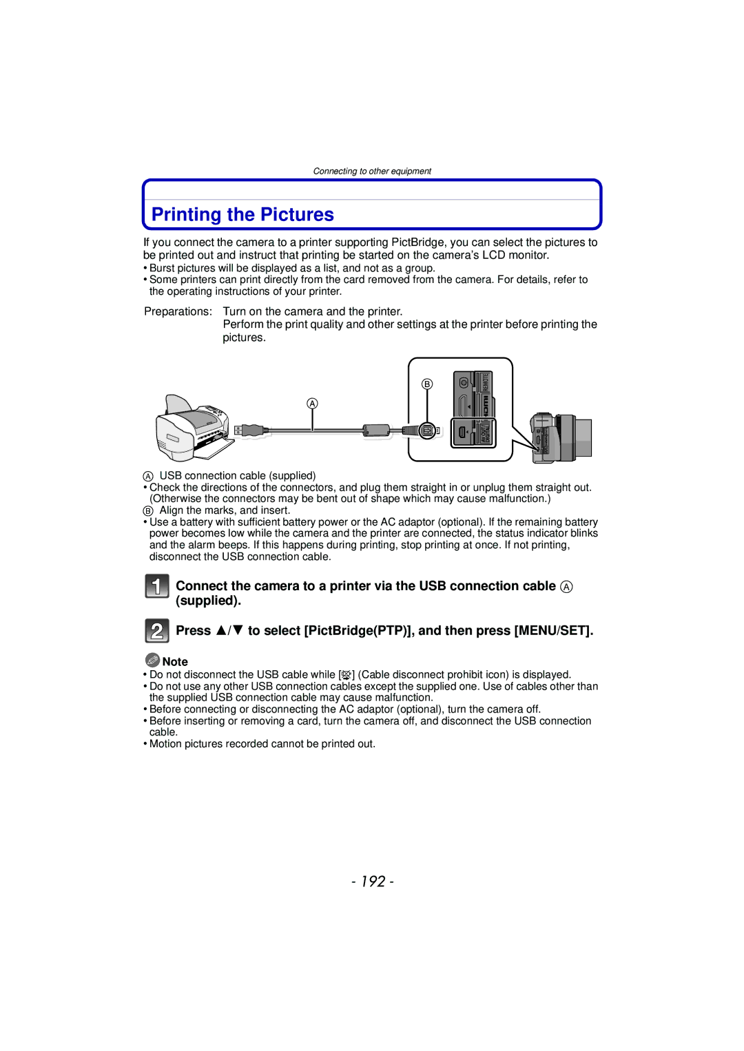 Panasonic DMC-GX1, DMCGX1SBODY, DMCGX1KBODY, DMCGX1XS owner manual Printing the Pictures, 192 