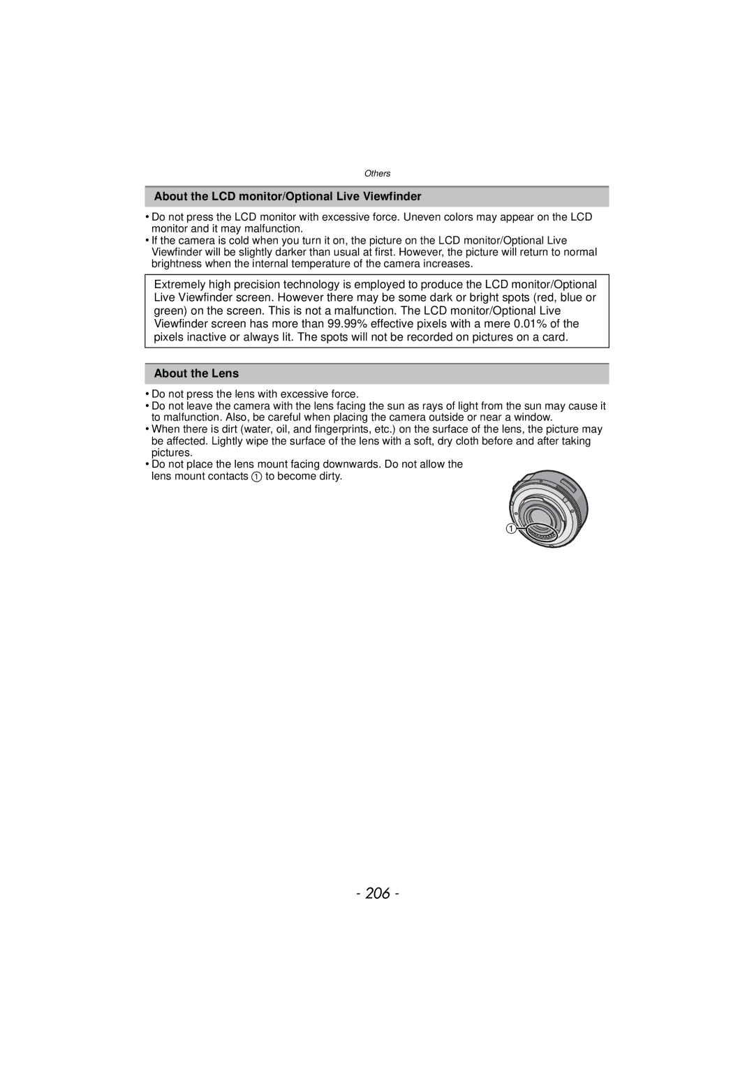 Panasonic DMCGX1KBODY, DMC-GX1, DMCGX1SBODY, DMCGX1XS 206, About the LCD monitor/Optional Live Viewfinder, About the Lens 