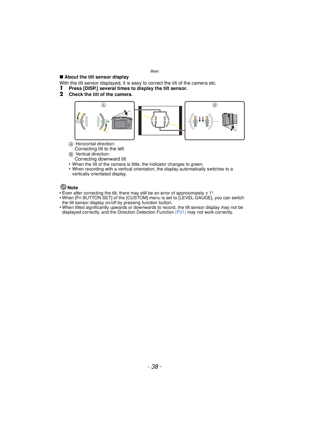 Panasonic DMCGX1KBODY, DMC-GX1, DMCGX1SBODY, DMCGX1XS owner manual About the tilt sensor display 