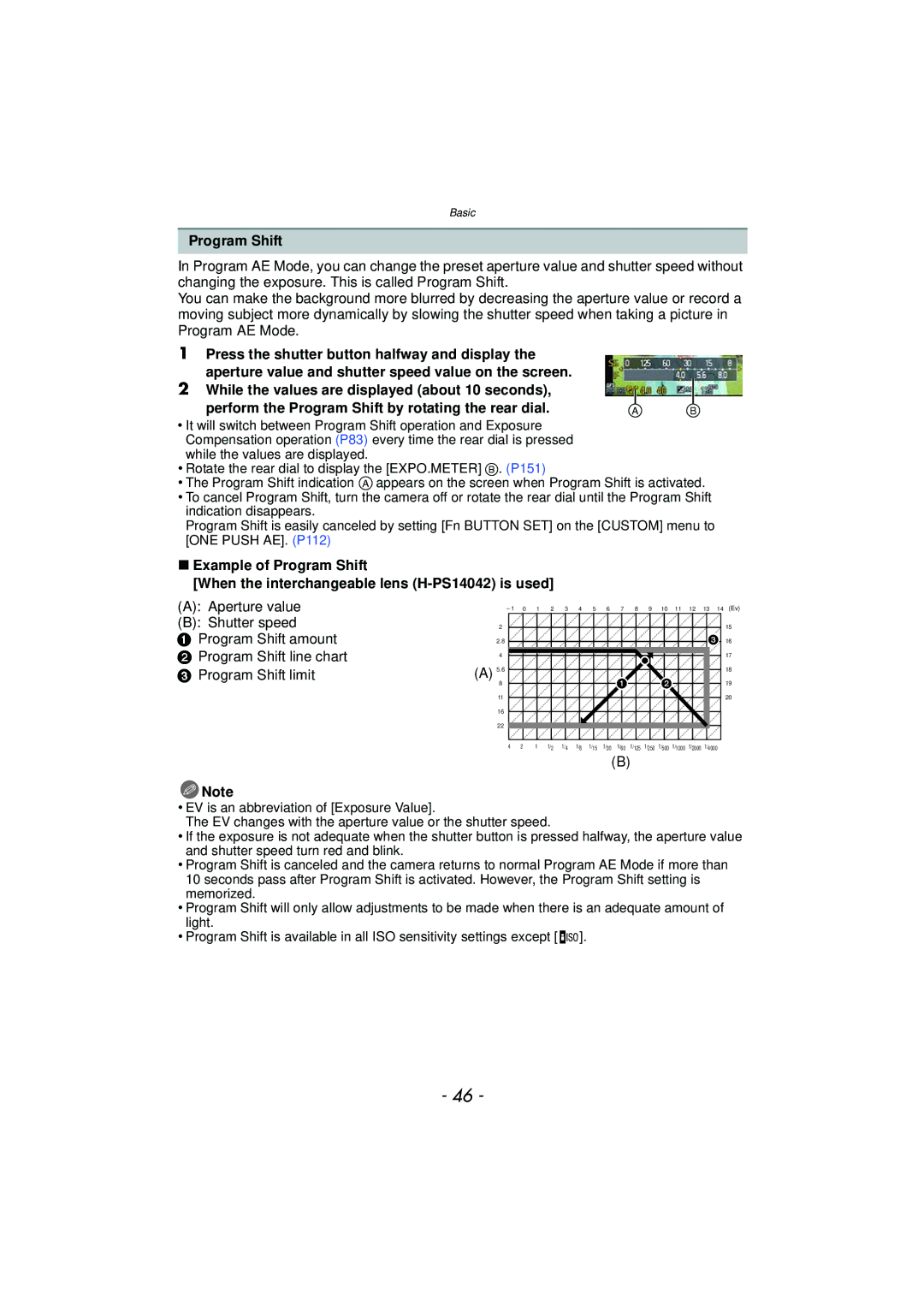 Panasonic DMCGX1KBODY, DMC-GX1, DMCGX1SBODY, DMCGX1XS owner manual Program Shift 