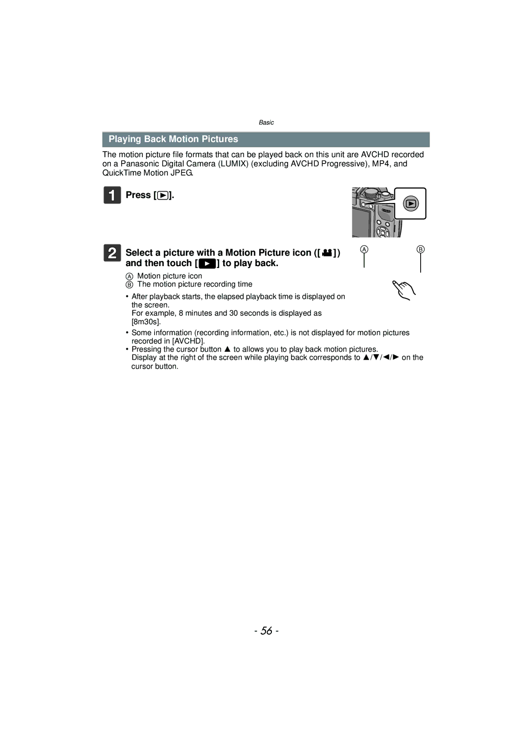 Panasonic DMC-GX1, DMCGX1SBODY, DMCGX1KBODY, DMCGX1XS owner manual Playing Back Motion Pictures 