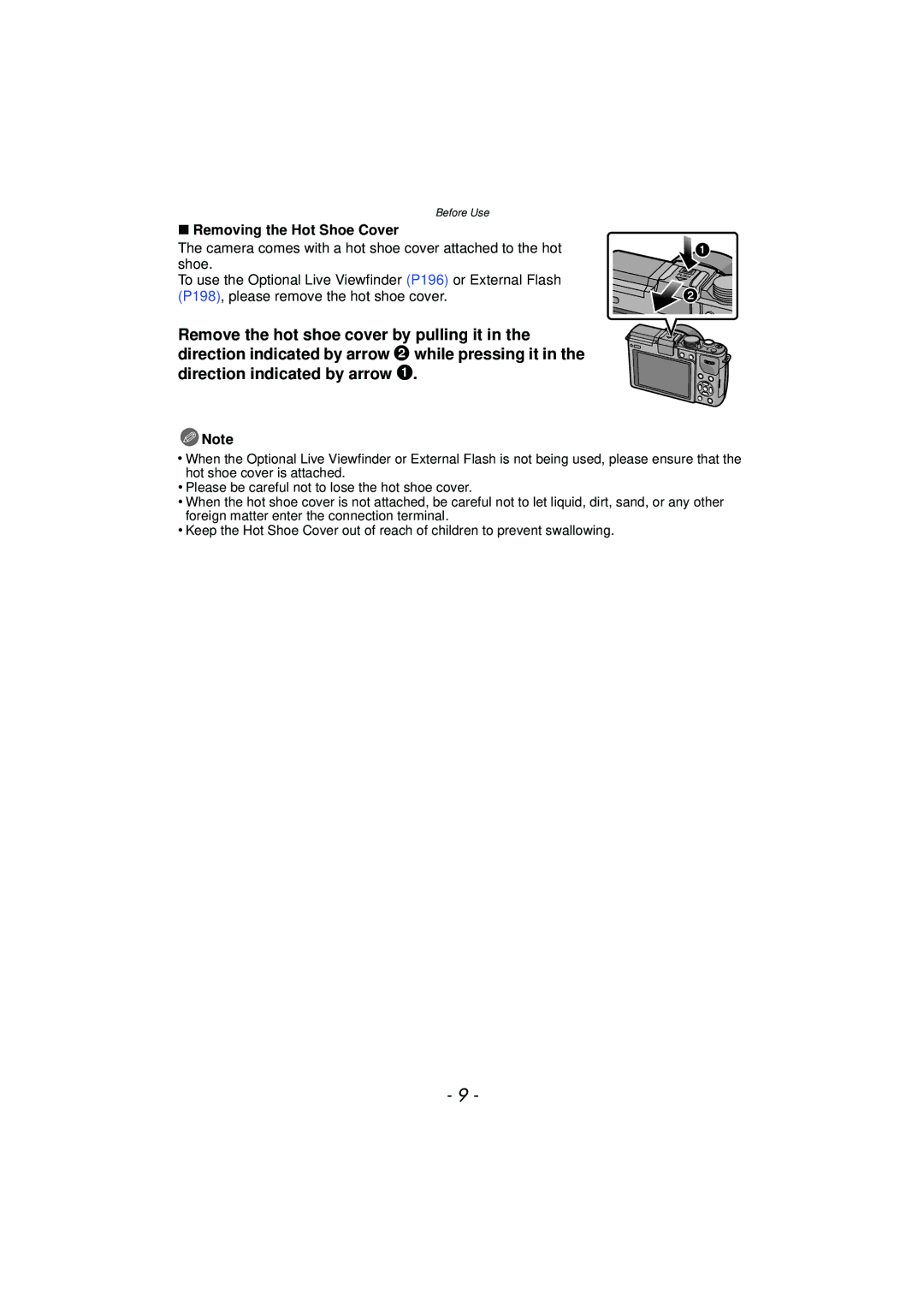 Panasonic DMCGX1SBODY, DMC-GX1, DMCGX1KBODY, DMCGX1XS owner manual Removing the Hot Shoe Cover 