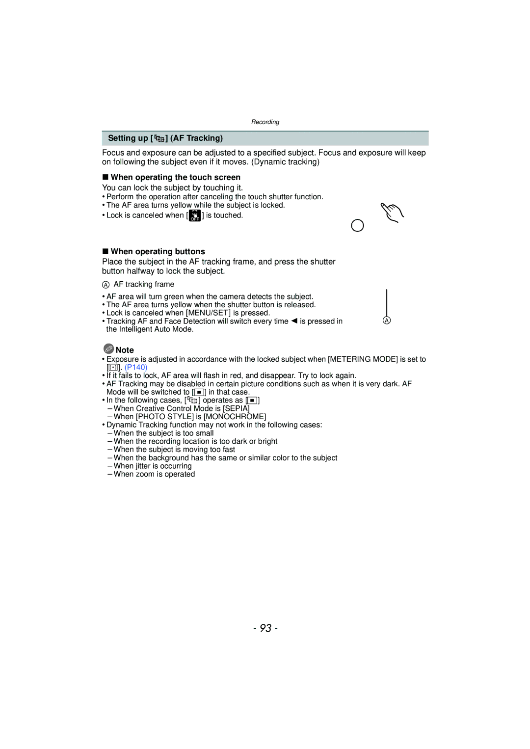 Panasonic DMCGX1SBODY Setting up AF Tracking, When operating the touch screen, You can lock the subject by touching it 