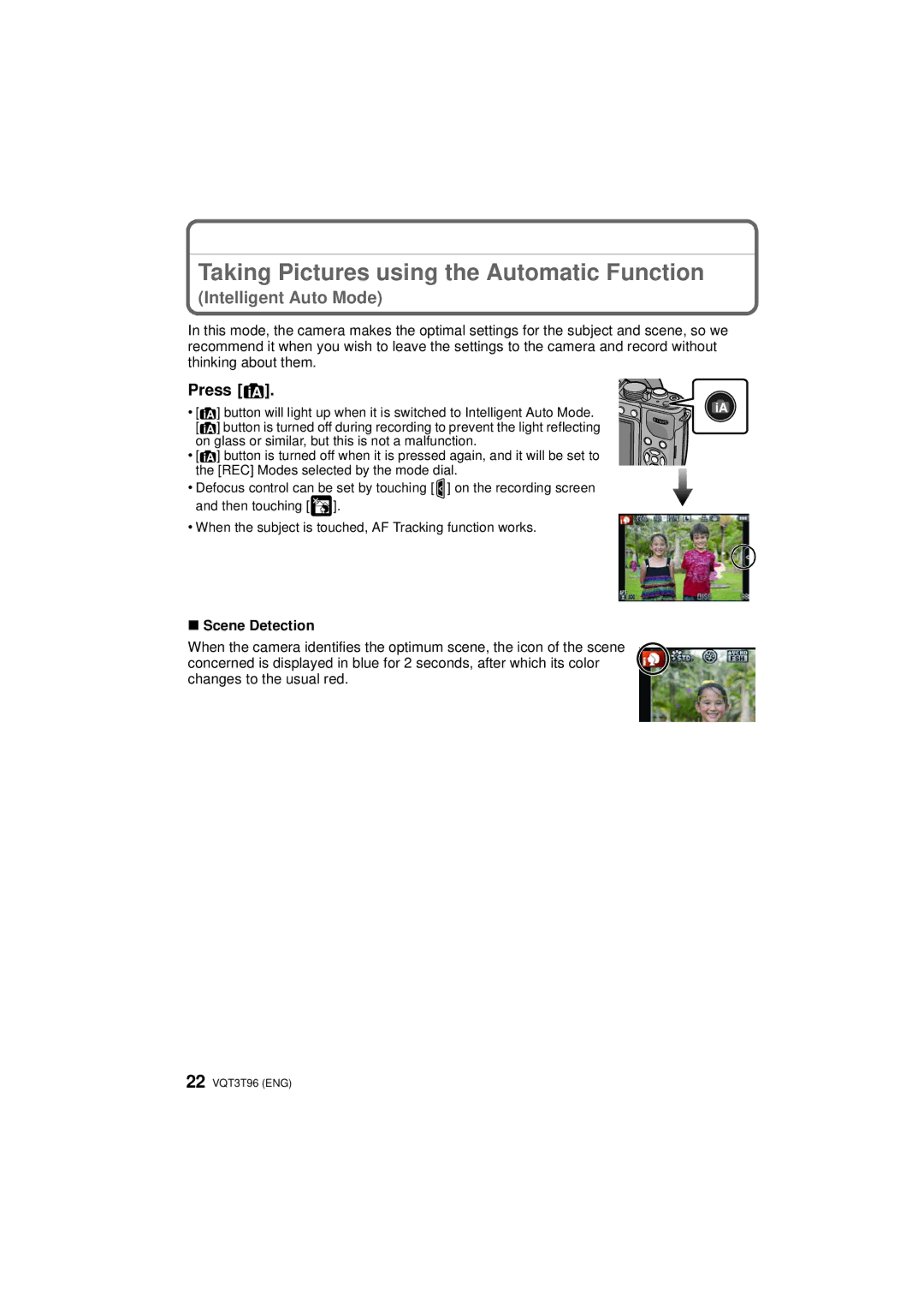 Panasonic DMC-GX1X, DMC-GX1K, DMCGX1XK owner manual Taking Pictures using the Automatic Function, Scene Detection 