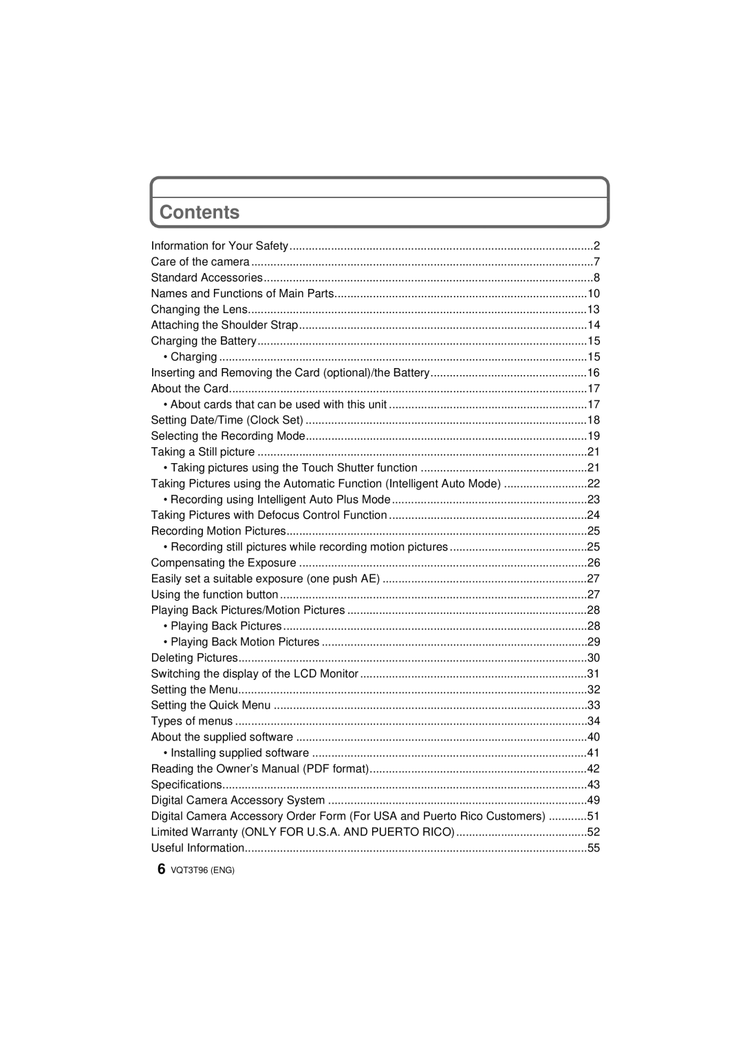 Panasonic DMC-GX1K, DMC-GX1X, DMCGX1XK owner manual Contents 