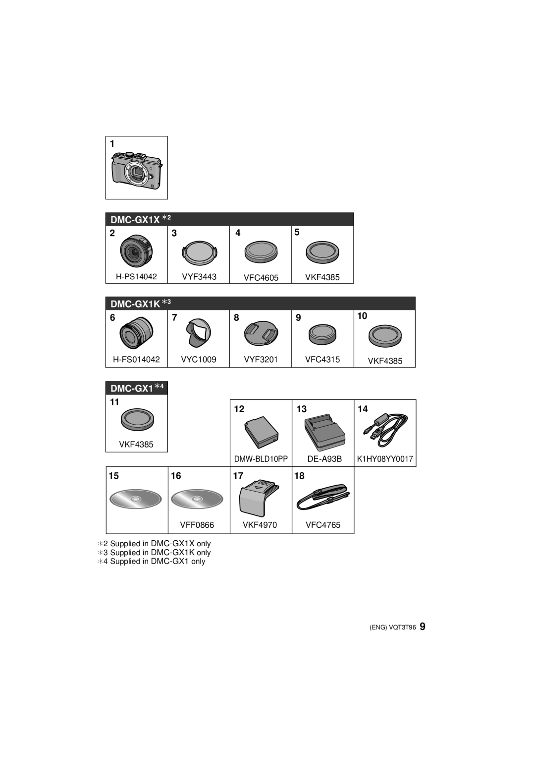 Panasonic DMC-GX1K 1213, VYF3443 VFC4605 VKF4385, FS014042 VYC1009 VYF3201 VFC4315 VKF4385, VFF0866 VKF4970 VFC4765 