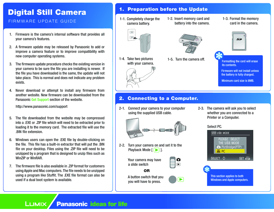 Panasonic DMCGX1KK, DMC-GX1XS, DMCGX1KS manual Preparation before the Update, Connecting to a Computer 