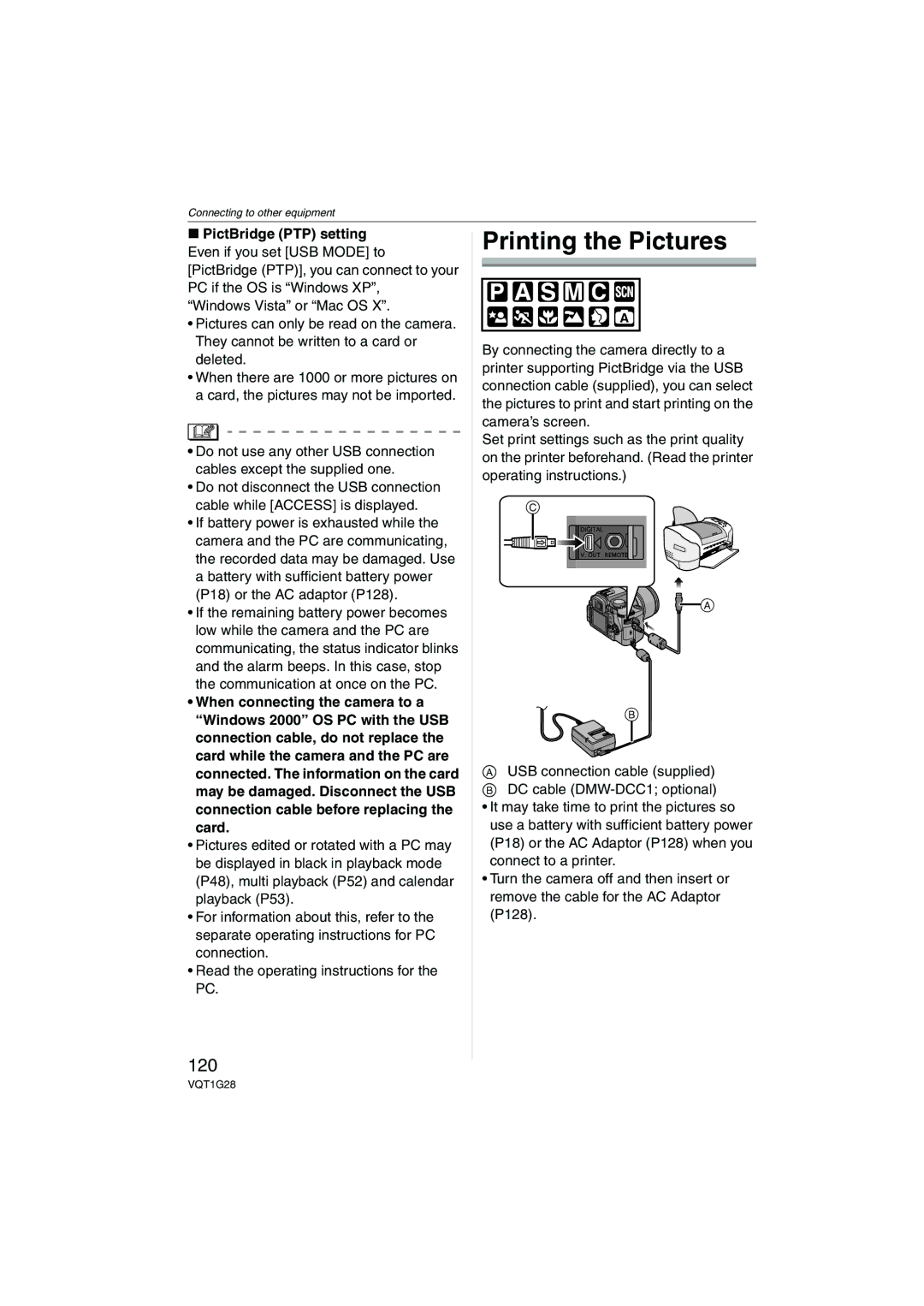 Panasonic DMC-L10K operating instructions Printing the Pictures, 120 