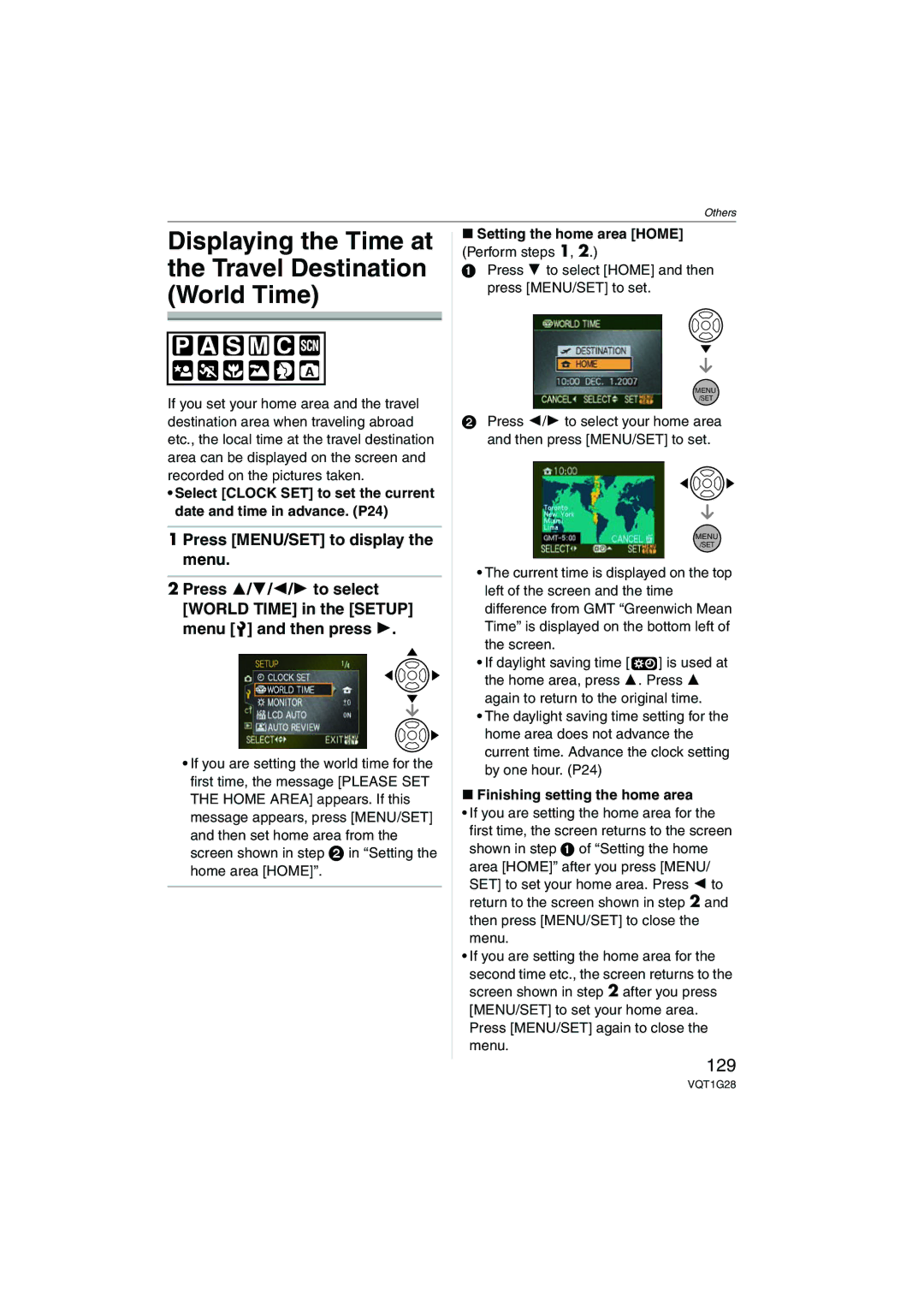 Panasonic DMC-L10K Displaying the Time at Travel Destination World Time, 129, Setting the home area Home Perform steps 1 