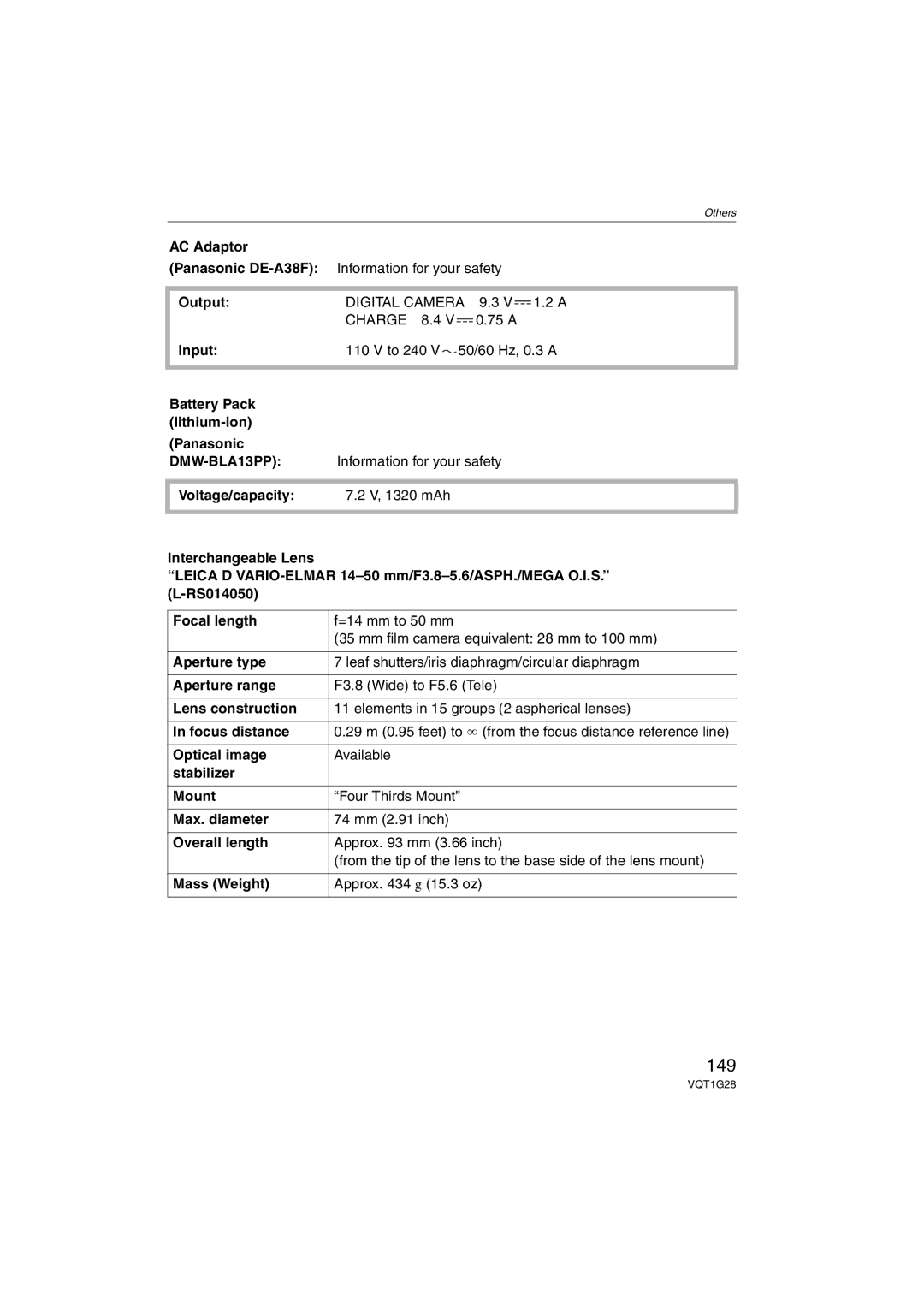 Panasonic DMC-L10K operating instructions 149 