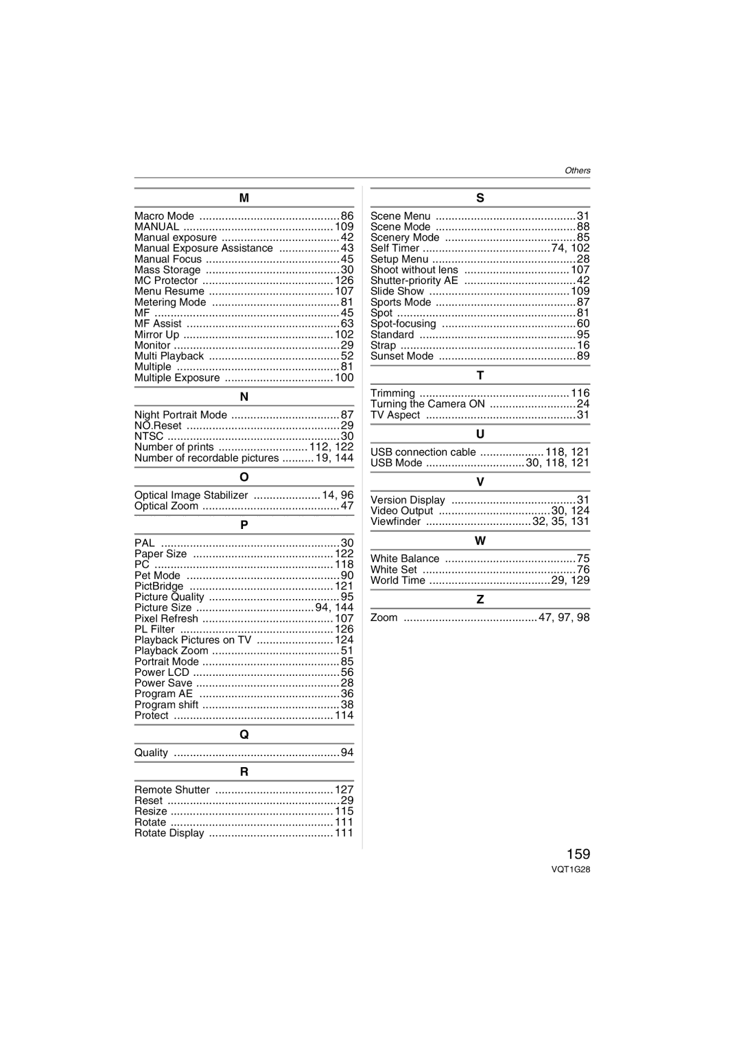 Panasonic DMC-L10K operating instructions 159, 121, 32, 35, 47, 97 