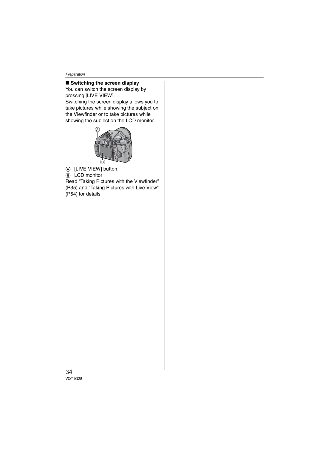 Panasonic DMC-L10K operating instructions Live View button B LCD monitor, P54 for details 