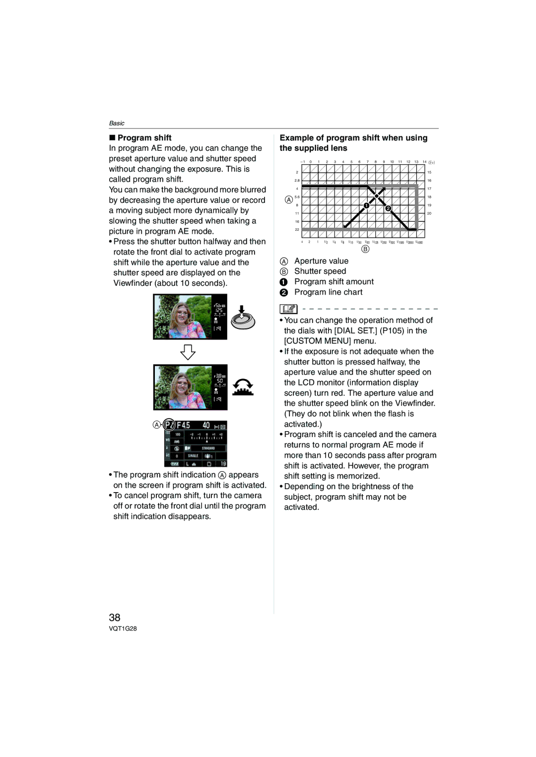 Panasonic DMC-L10K operating instructions Program shift, Example of program shift when using the supplied lens 