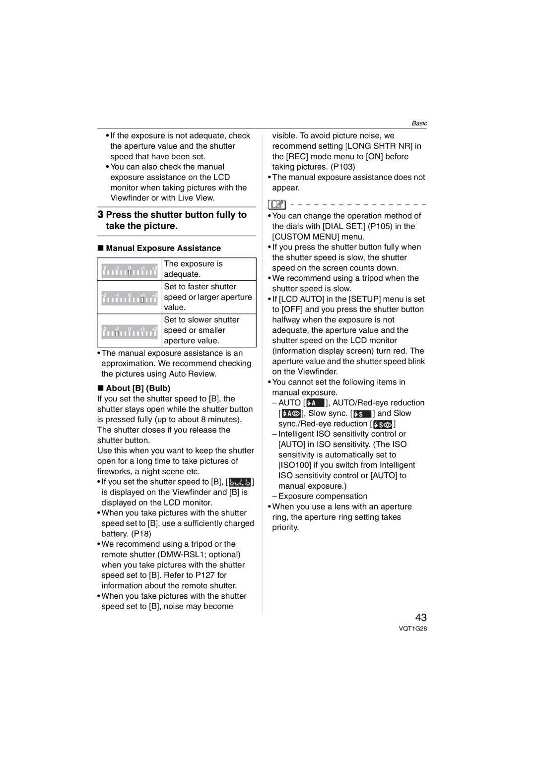 Panasonic DMC-L10K operating instructions Manual Exposure Assistance, About B Bulb 