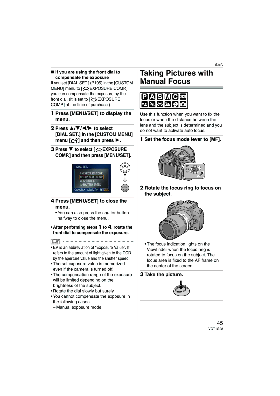 Panasonic DMC-L10K Taking Pictures with Manual Focus, Press MENU/SET to display the menu Press 3/4/2/1 to select 