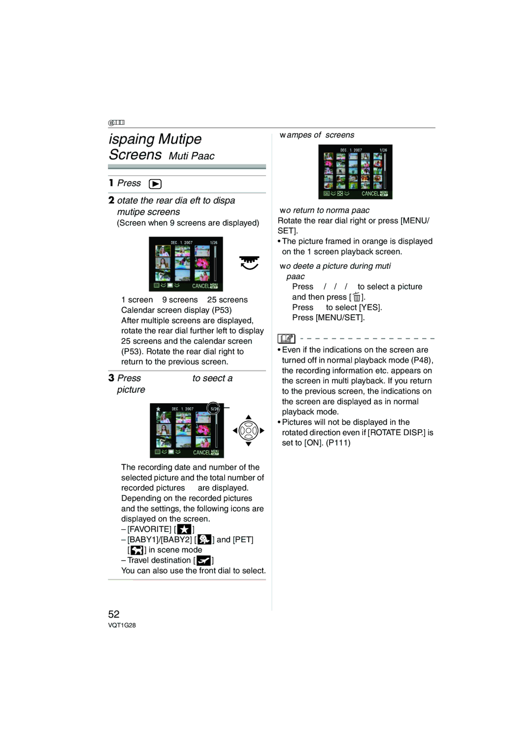 Panasonic DMC-L10K operating instructions Displaying Multiple, Press Rotate the rear dial left to display multiple screens 