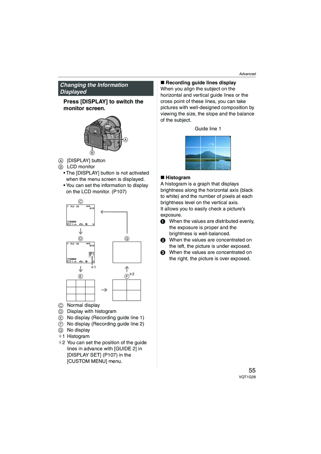 Panasonic DMC-L10K operating instructions Changing the Information Displayed, Guide line, Histogram 