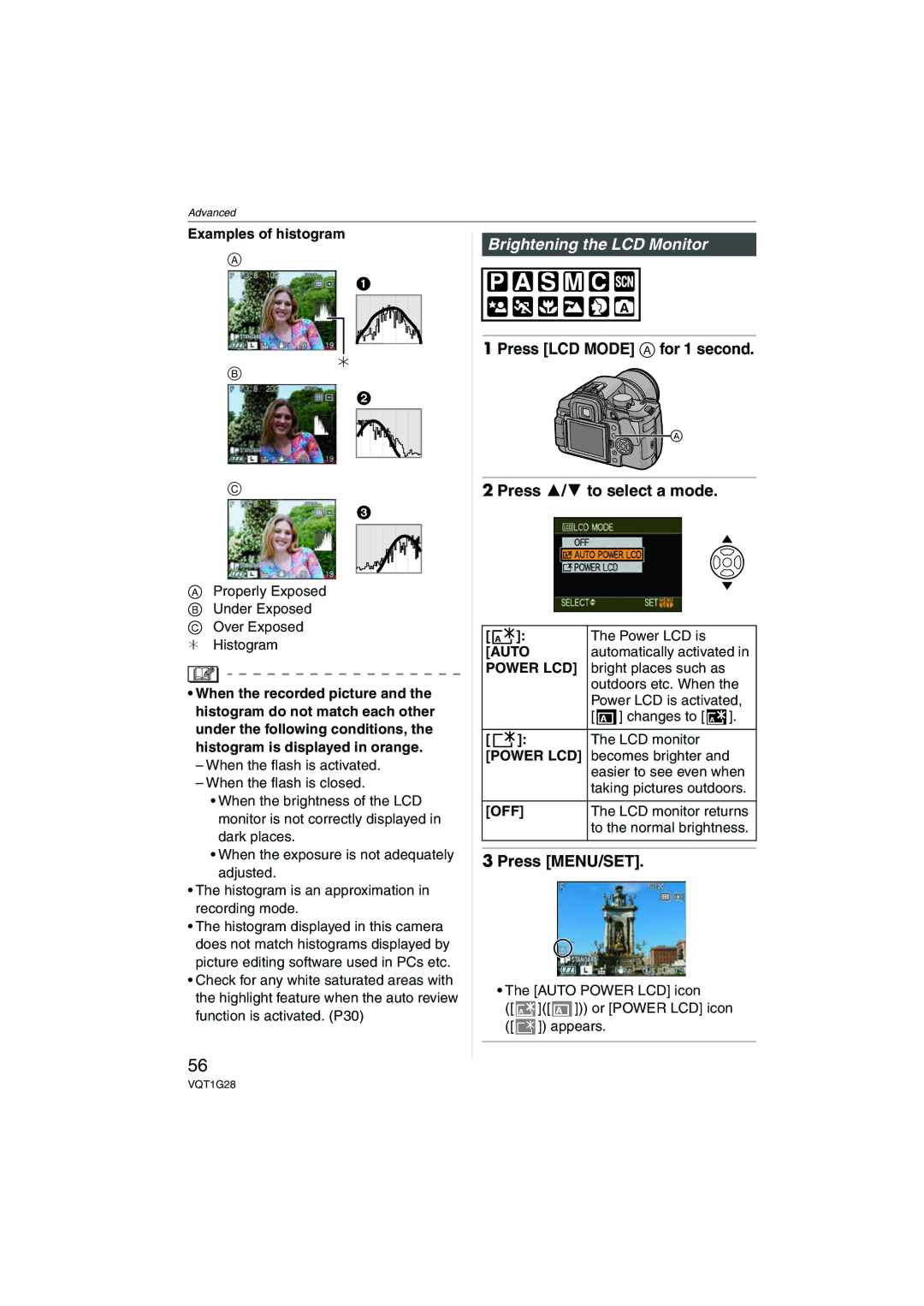 Panasonic DMC-L10K Brightening the LCD Monitor, Press LCD Mode a for 1 second Press 3/4 to select a mode, Auto 