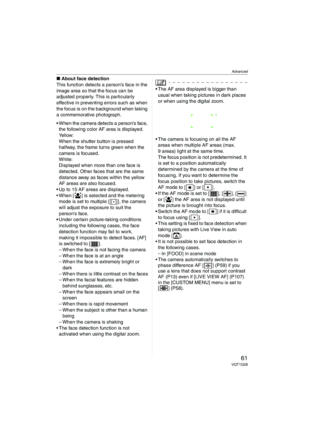 Panasonic DMC-L10K operating instructions About face detection, Custom Menu menu is set to P58 