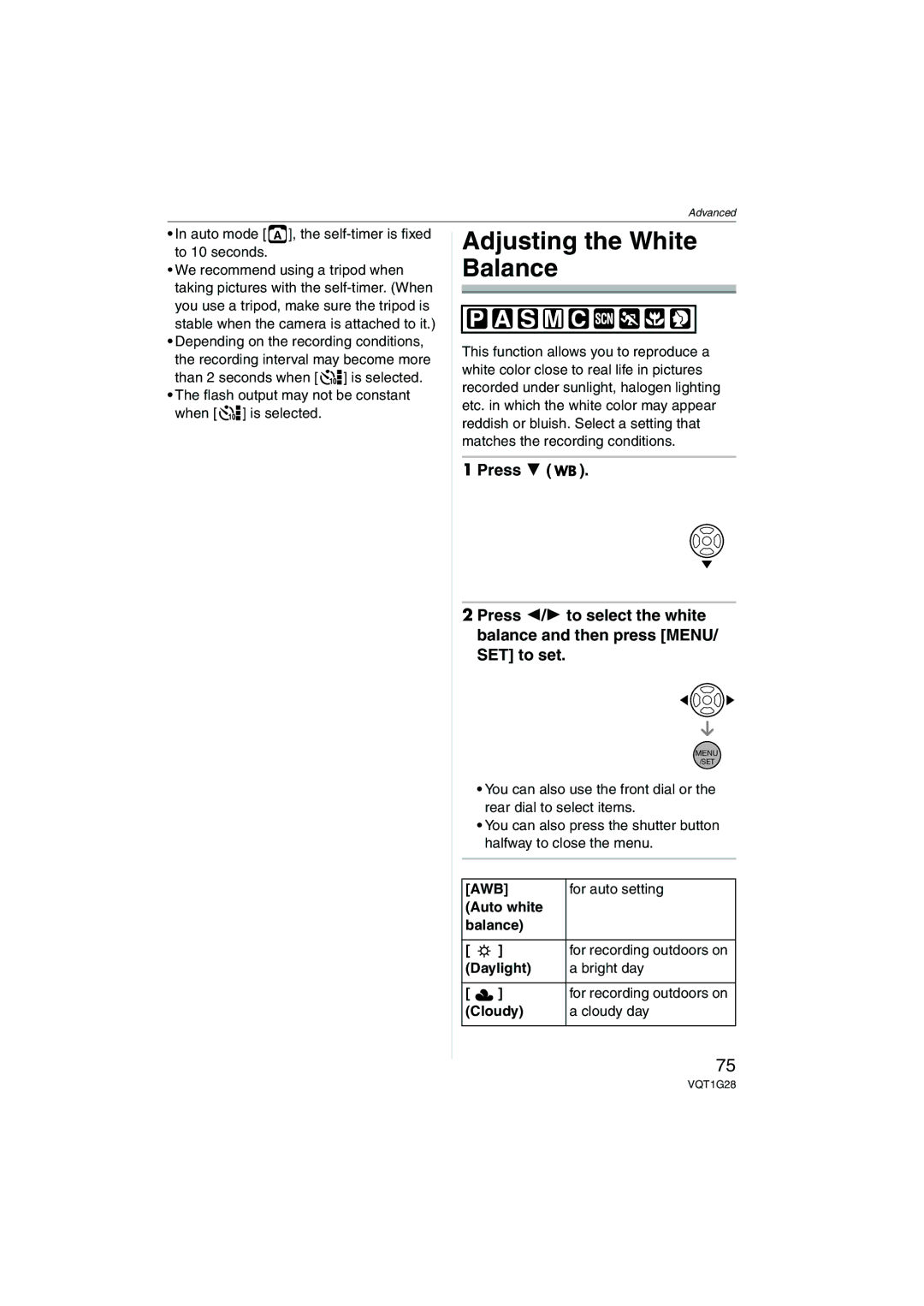 Panasonic DMC-L10K operating instructions Adjusting the White Balance, Awb 