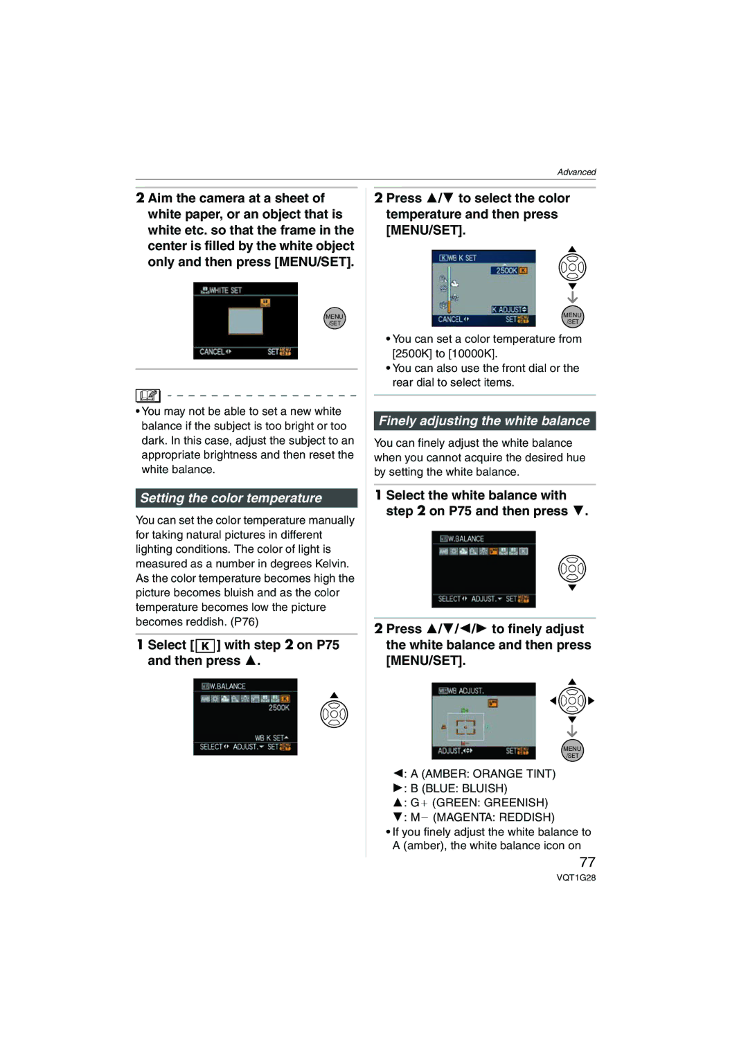 Panasonic DMC-L10K operating instructions Setting the color temperature, Finely adjusting the white balance 