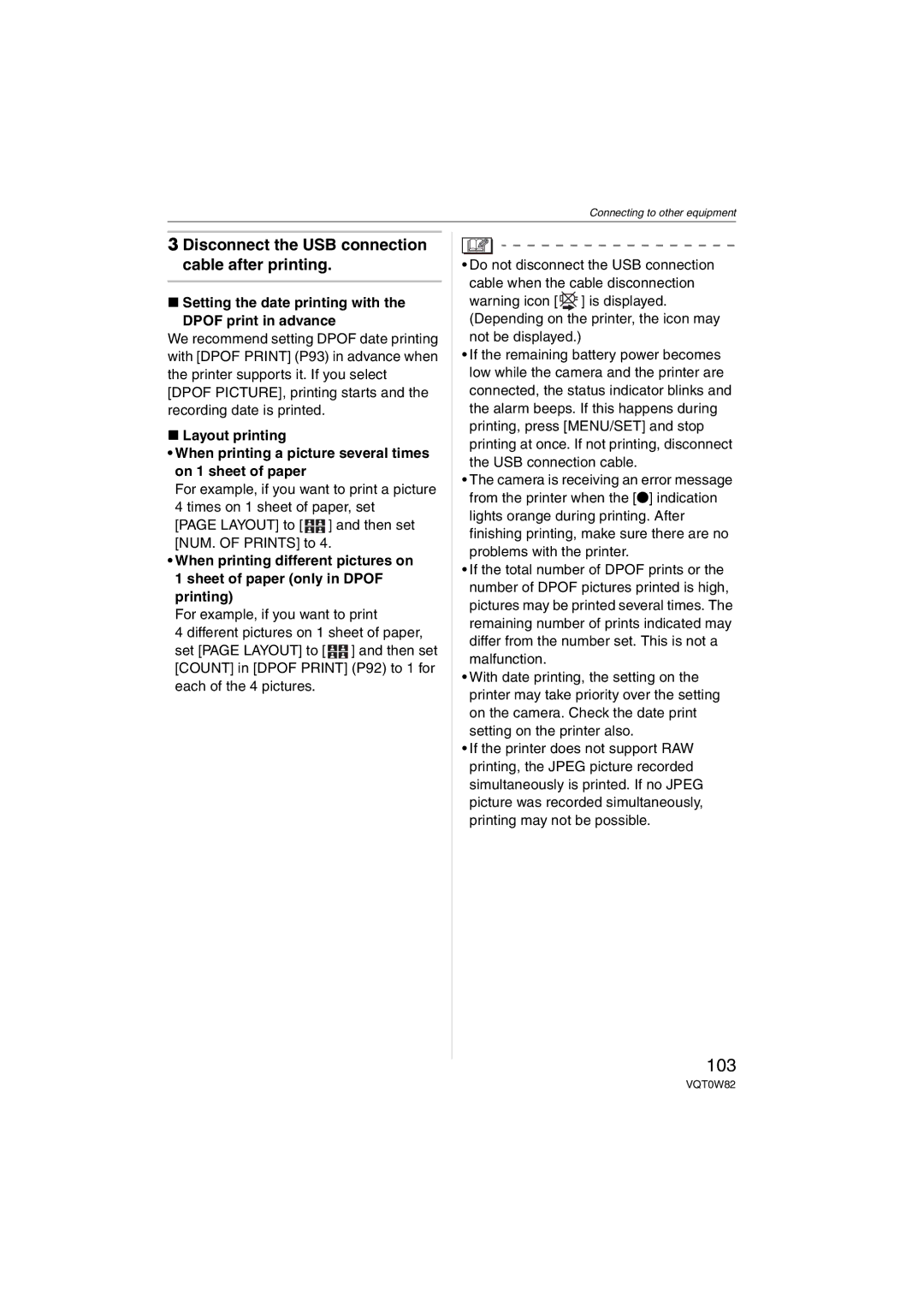 Panasonic VQT0W82, DMC-L1K operating instructions 103, Setting the date printing with the Dpof print in advance 