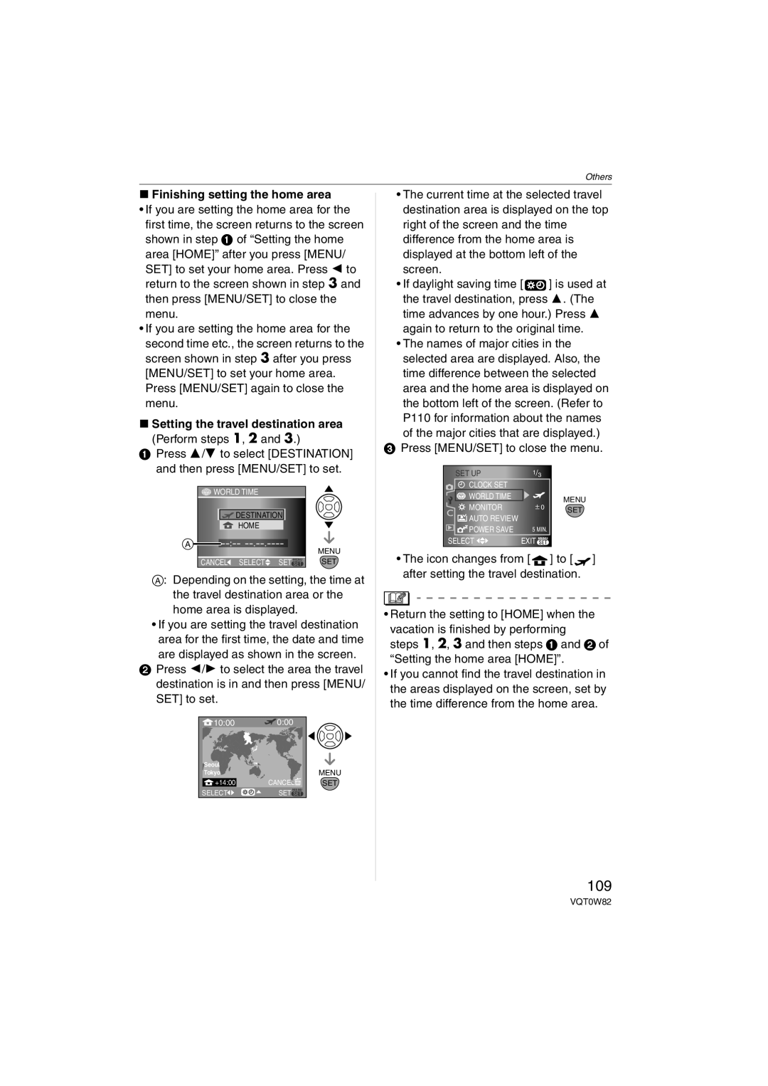 Panasonic VQT0W82, DMC-L1K operating instructions 109, Finishing setting the home area, Setting the travel destination area 