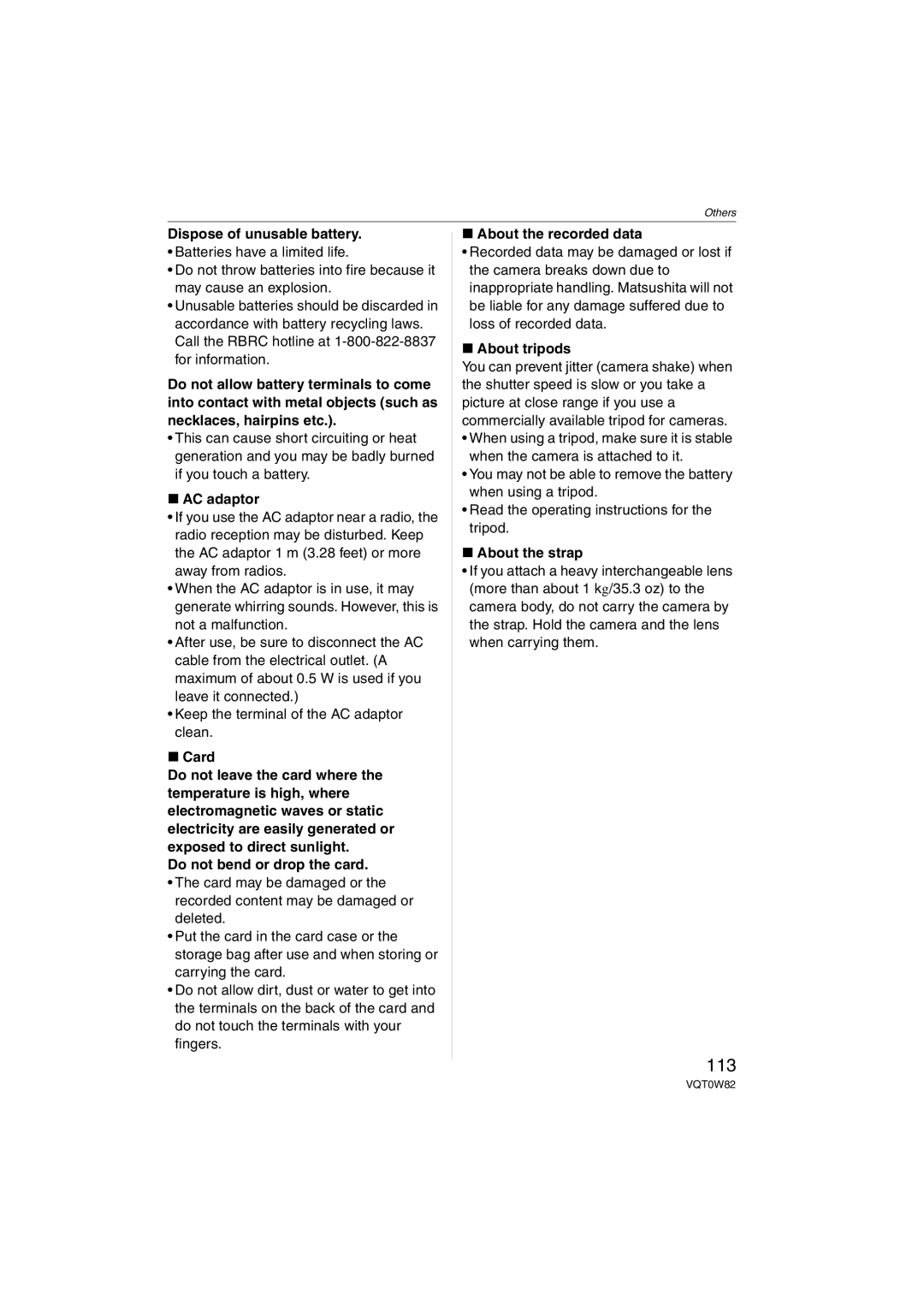 Panasonic VQT0W82, DMC-L1K operating instructions 113 