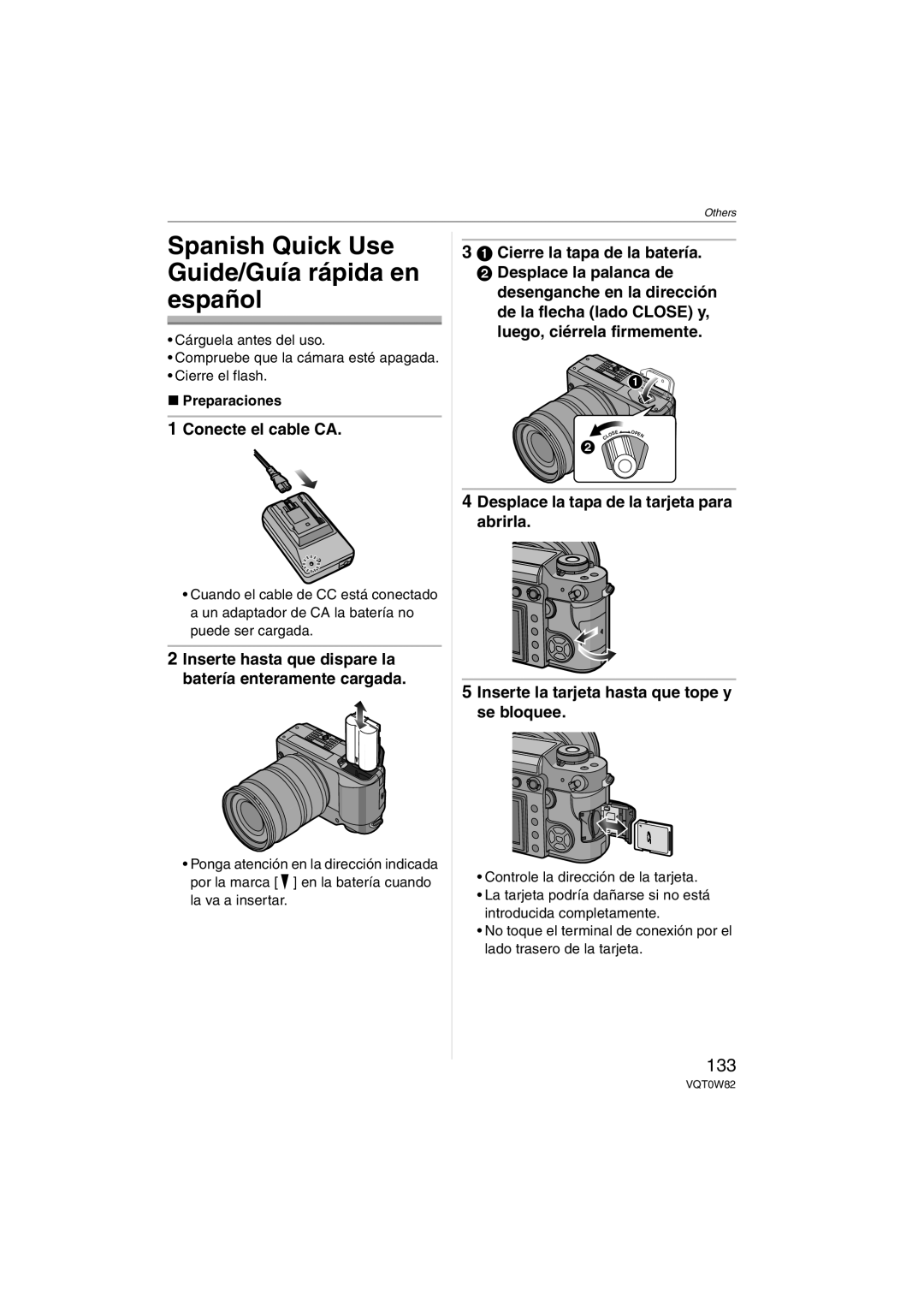 Panasonic VQT0W82, DMC-L1K operating instructions Spanish Quick Use Guide/Guía rápida en español, 133, Conecte el cable CA 