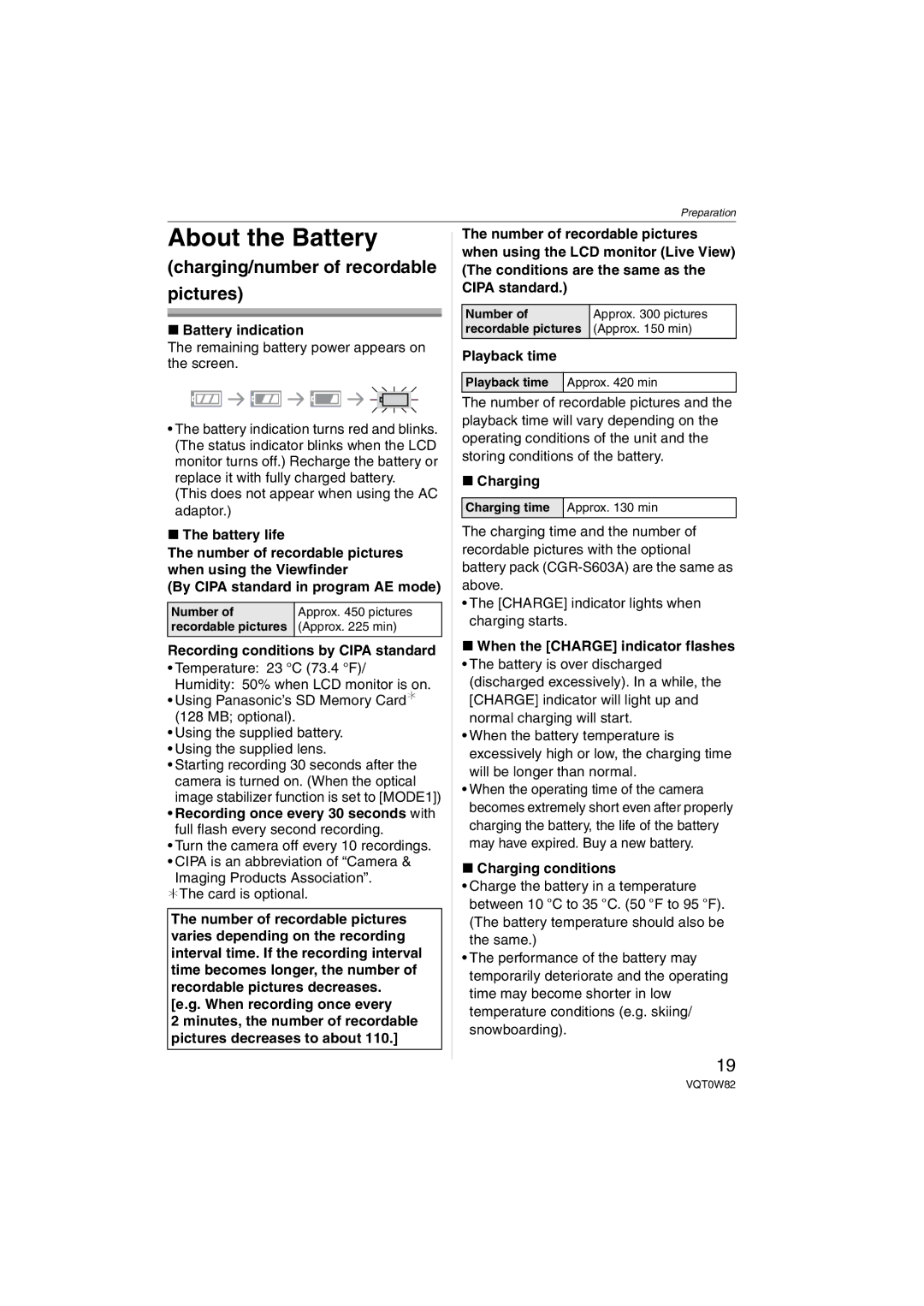 Panasonic VQT0W82, DMC-L1K operating instructions About the Battery 