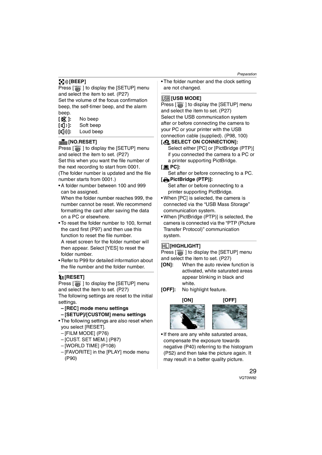 Panasonic VQT0W82, DMC-L1K operating instructions No.Reset, Select on Connection, Highlight 