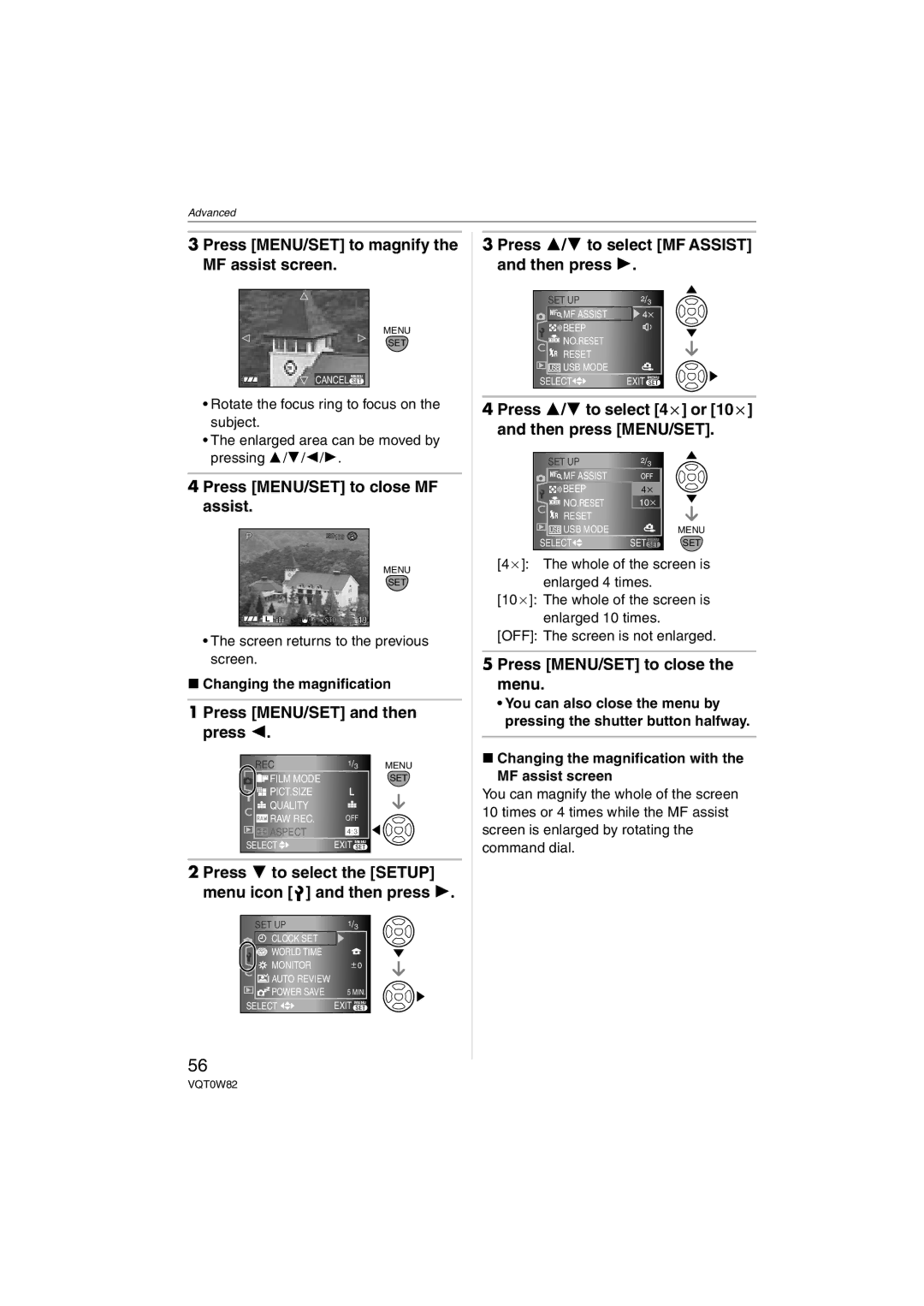 Panasonic DMC-L1K, VQT0W82 Press MENU/SET to magnify the MF assist screen, Press MENU/SET to close MF assist 